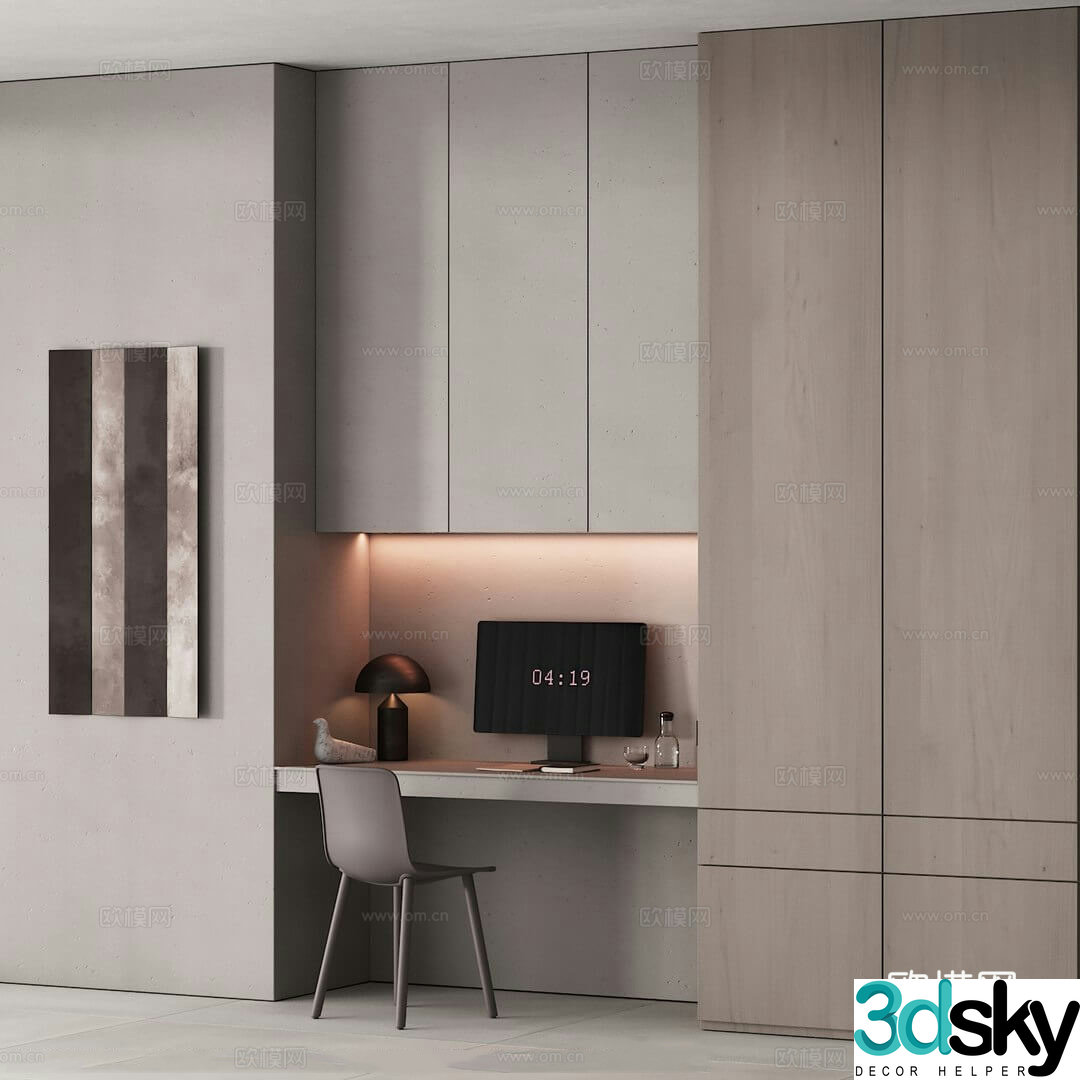 3d model of desk chair and cabinet