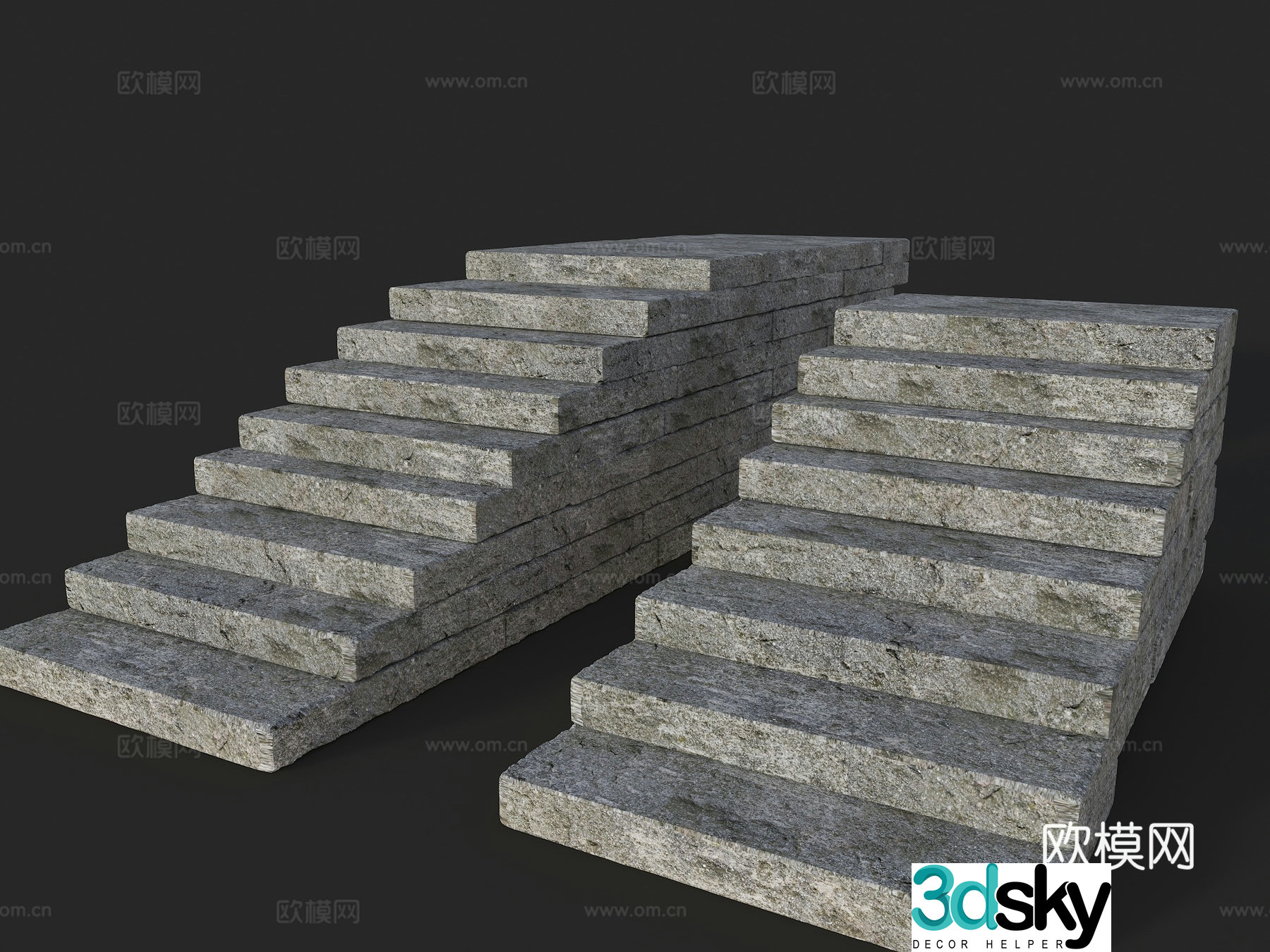 Bluestone slab steps Park slab old stone slab steps Rural wool stone slab steps Natural stone slab steps 3D model