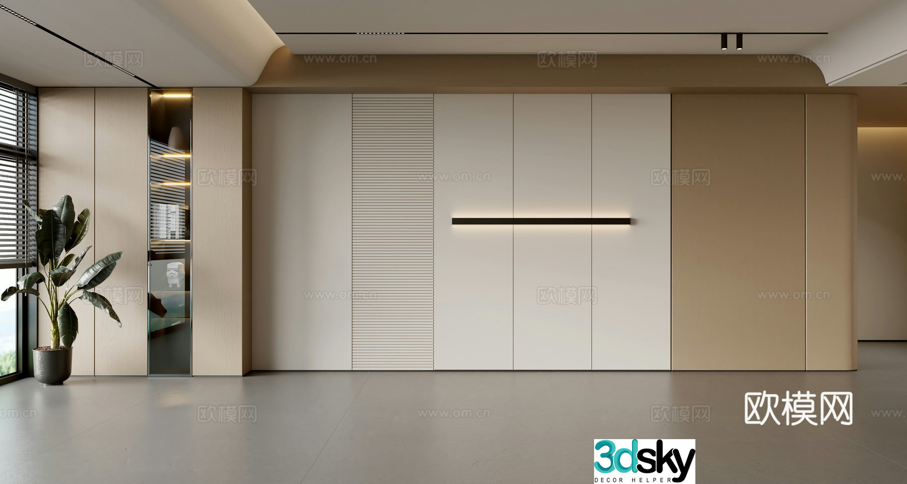 Modern Italian sofa background wall modern ornament balcony cabinet living room cabinet wood veneer background wall 3d model