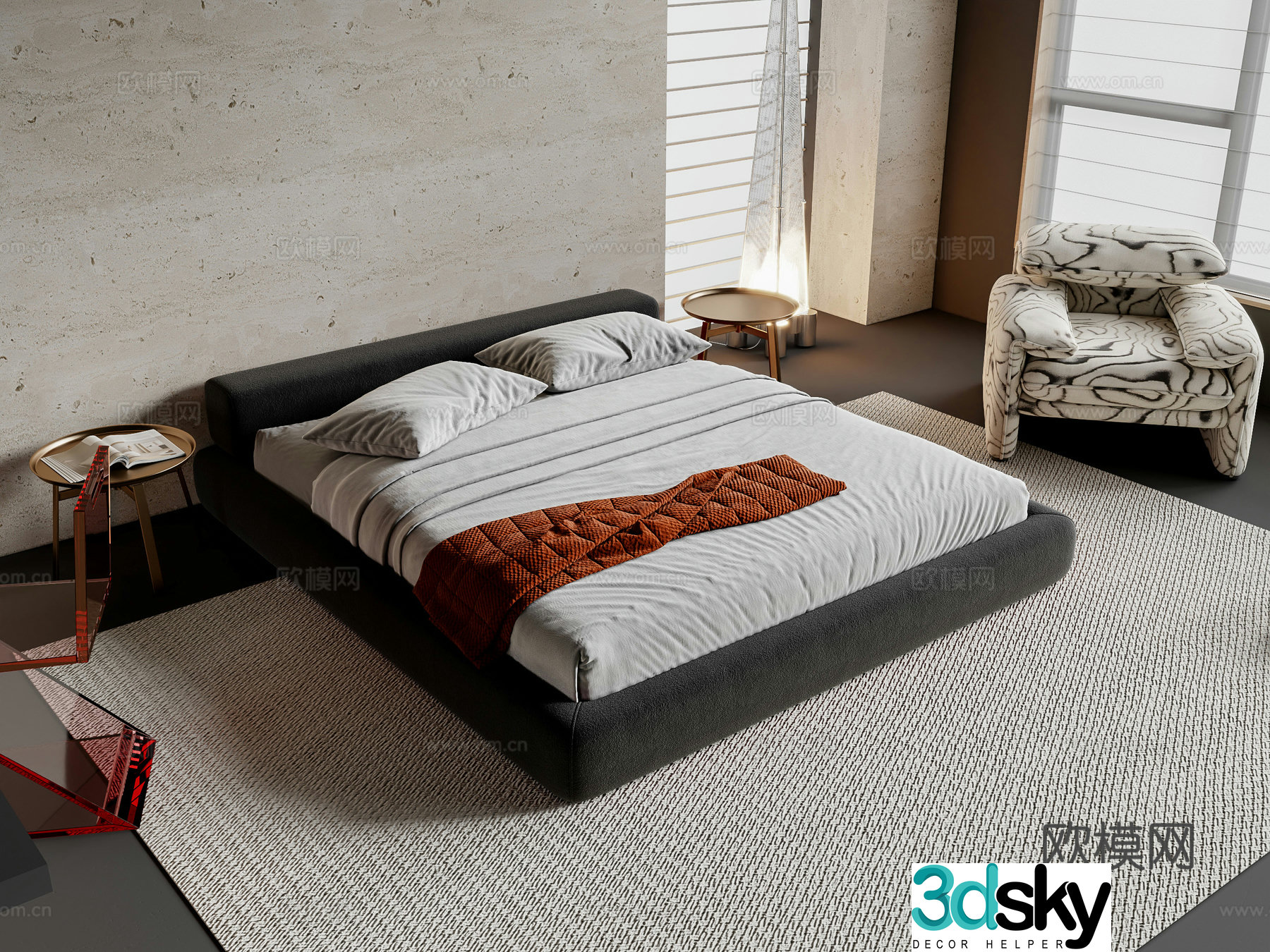 Modern double bed 3d model