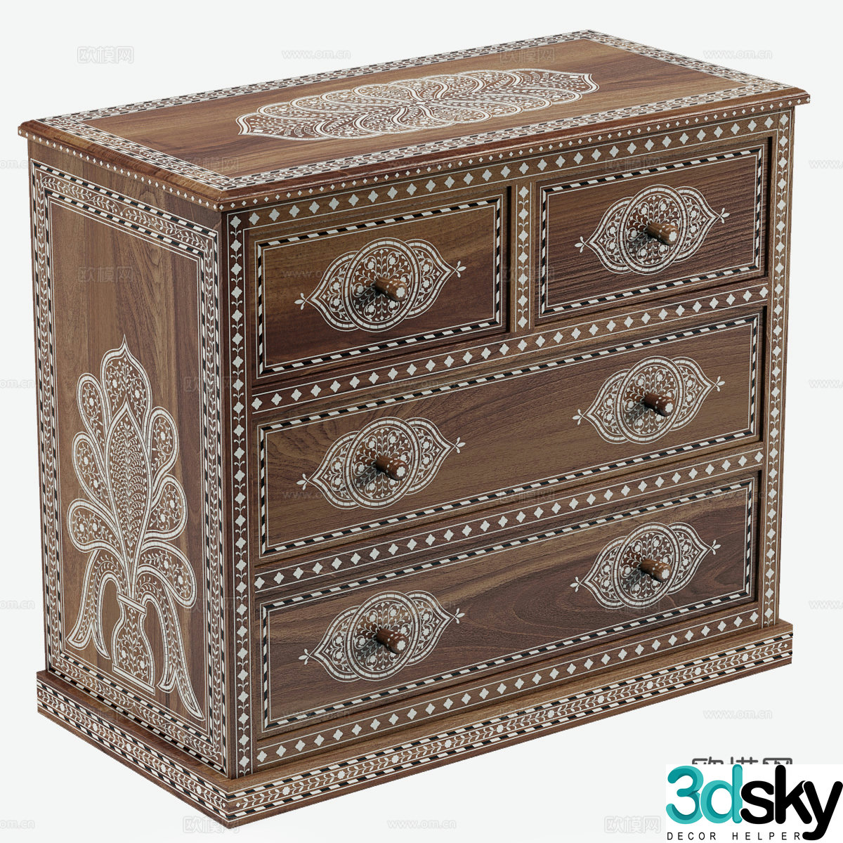 New Chinese style decorative chest of drawers side cabinets low cabinet 3D model