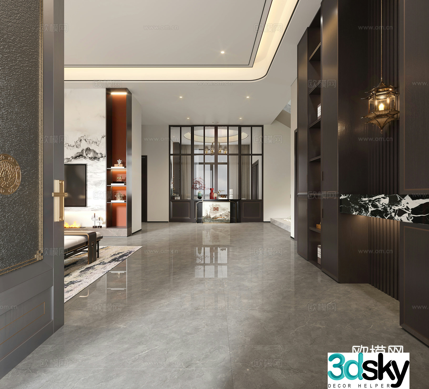 New Chinese style living and dining room 3D model