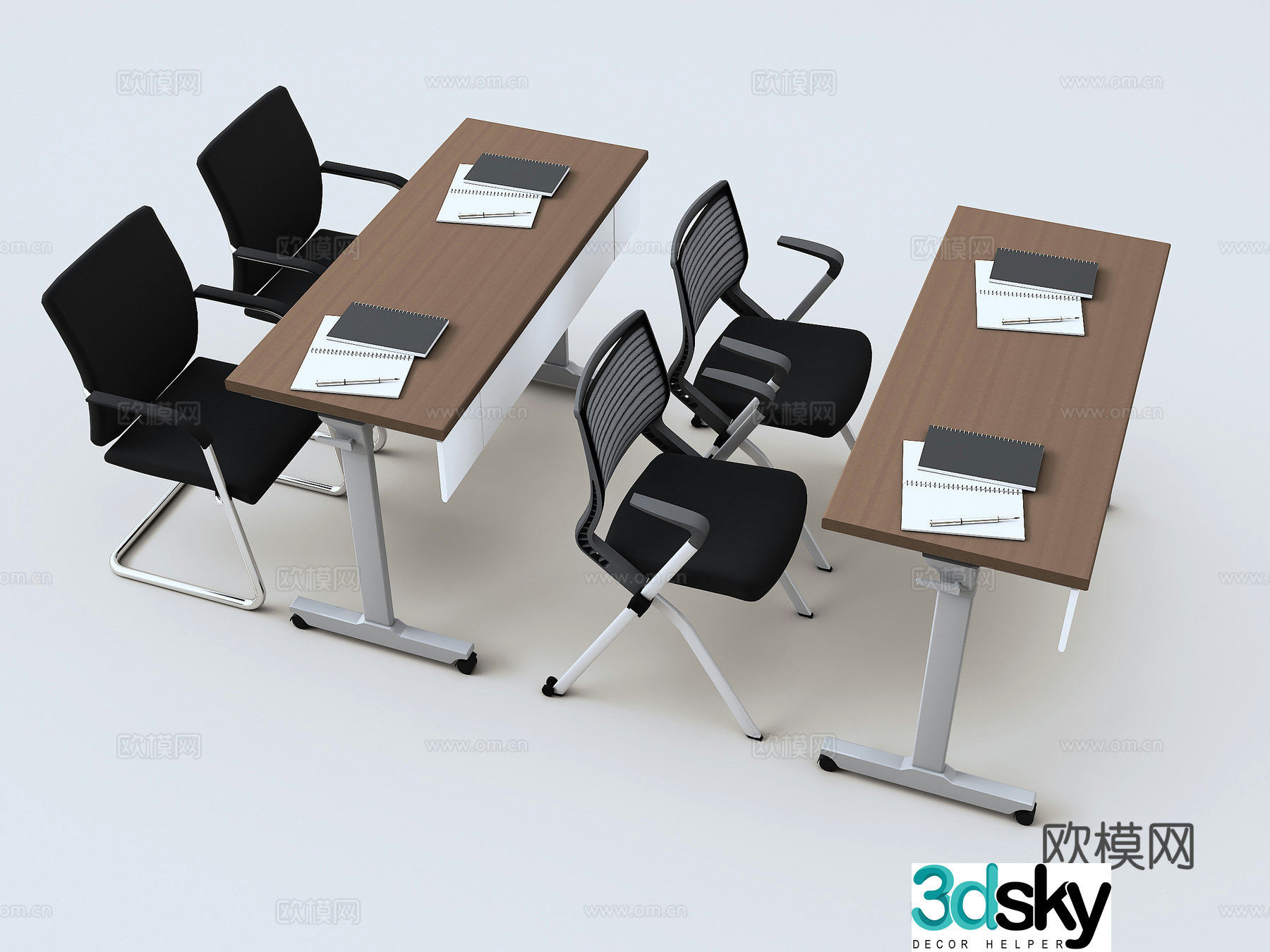 Modern conference table and chairs Training table and chairs Desk and chairs Folding training table 3D model