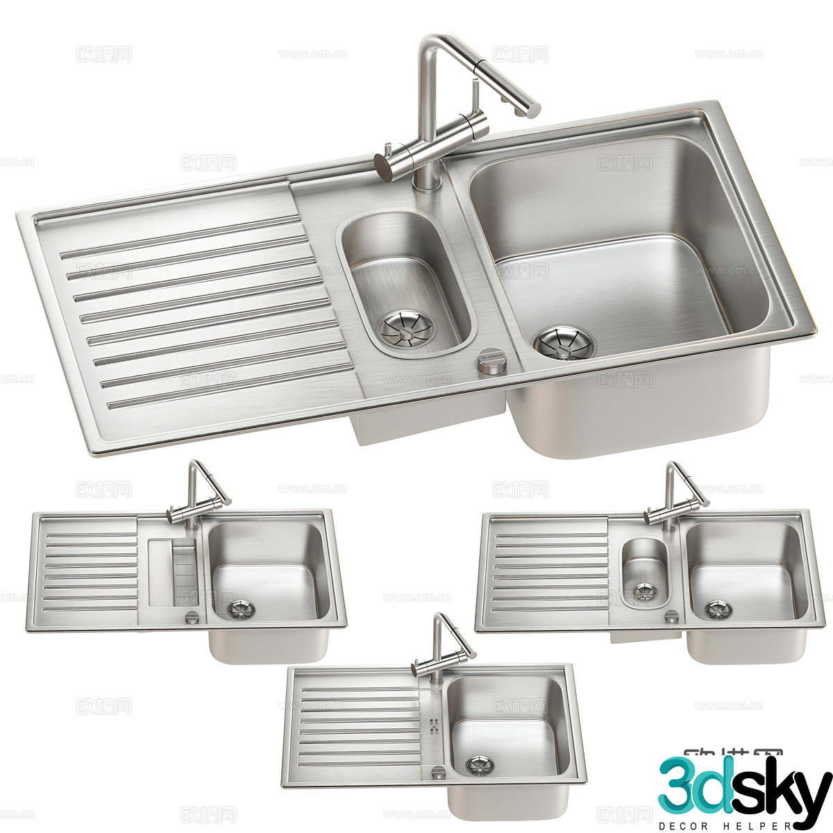 Modern stainless steel sink wash basin 3d model