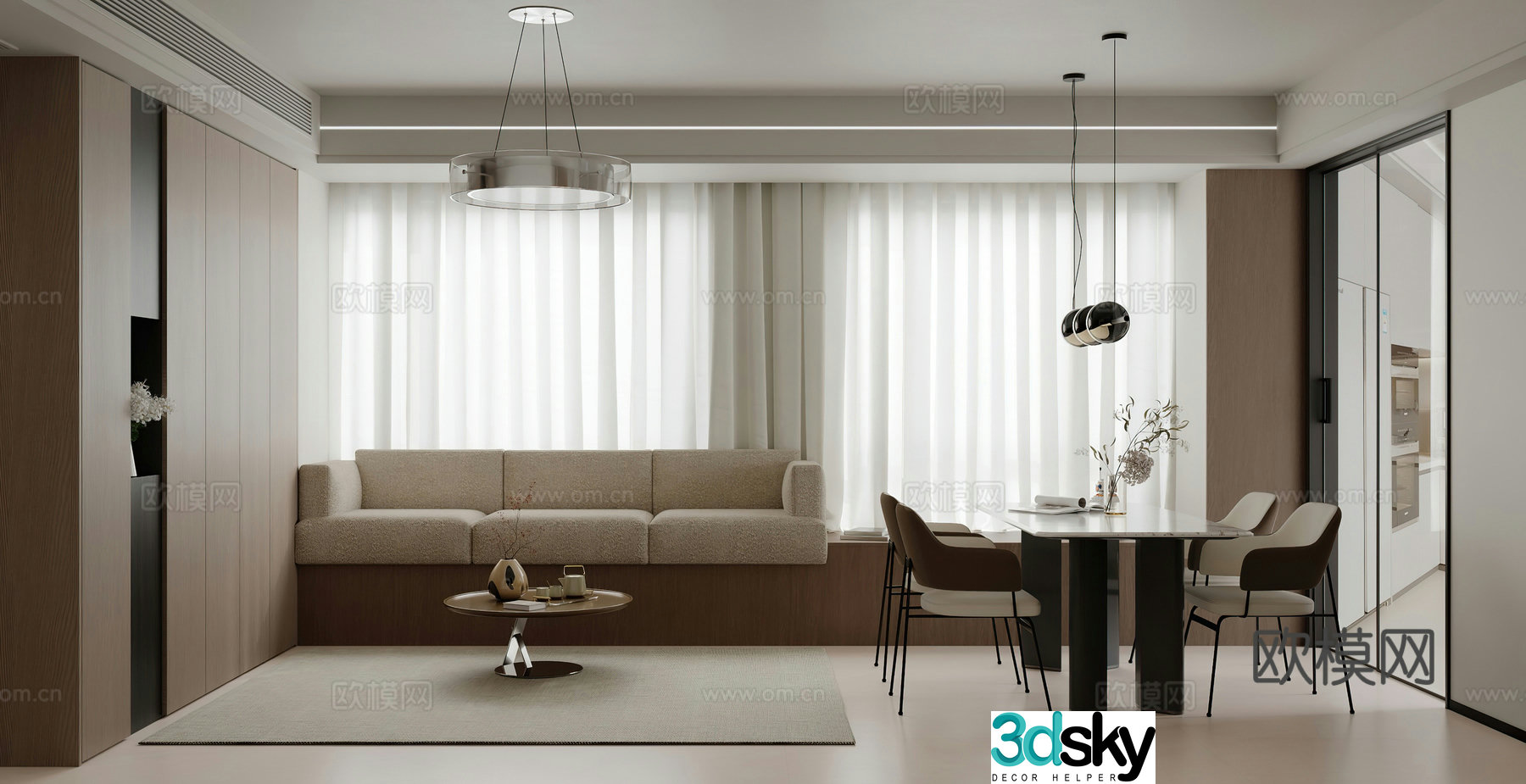 Modern apartment Modern living and dining room Living room Combination sofa Dining table Simple small apartment G3d model
