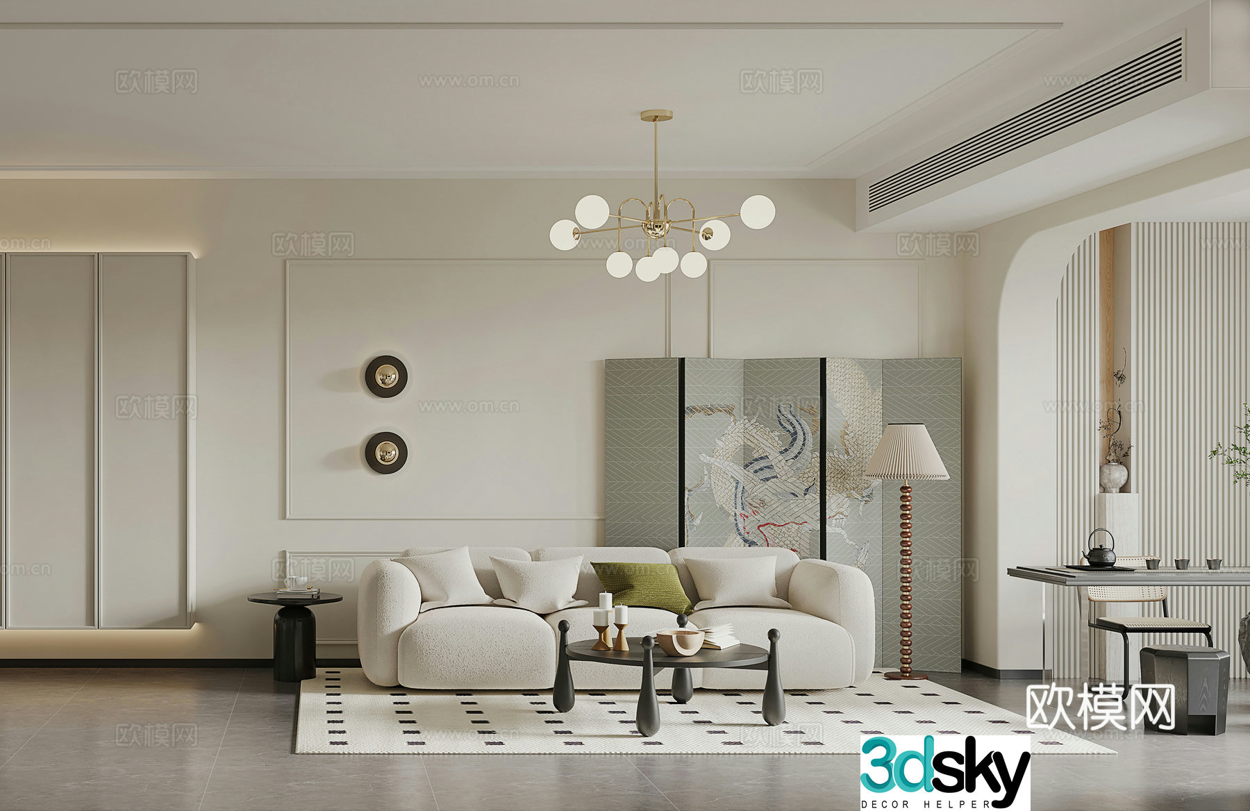 French living room medieval style living room retro combination sofa screen modern living room living dining room 3d model