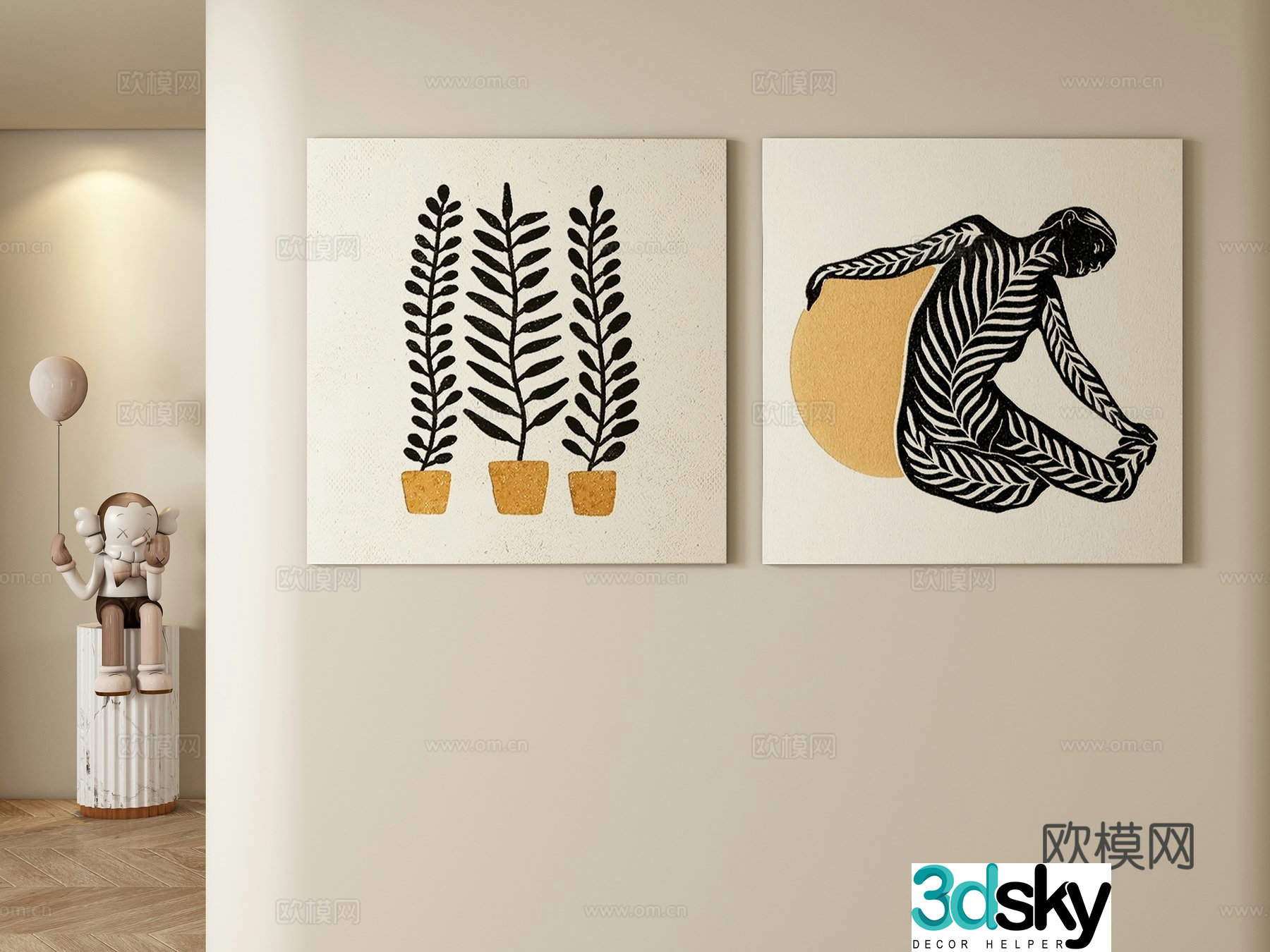 Modern cream style decorative painting hanging painting 3d model