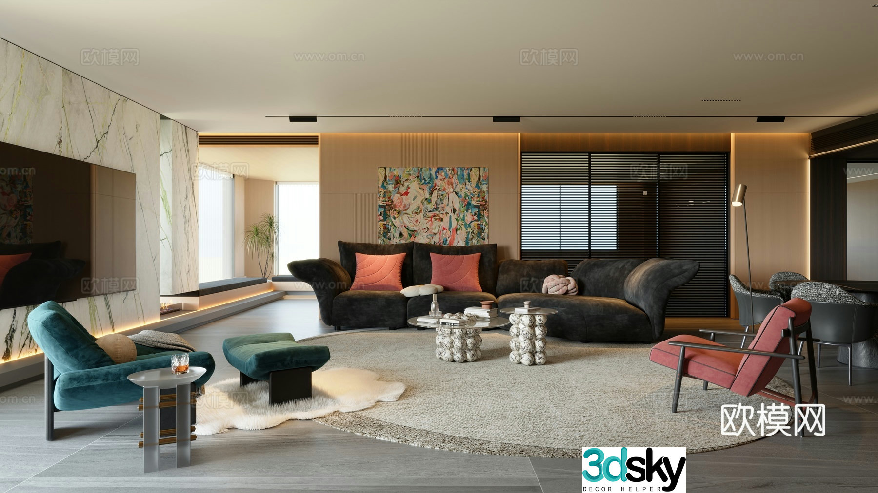 Italian minimalist living room horizontal hall sofa combination modern minimalist living room large flat living room 3D model
