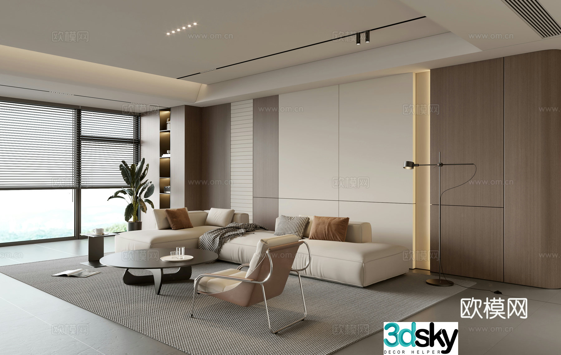 Modern simple living room balcony cabinet sofa combination coffee table sofa background wall 3d model