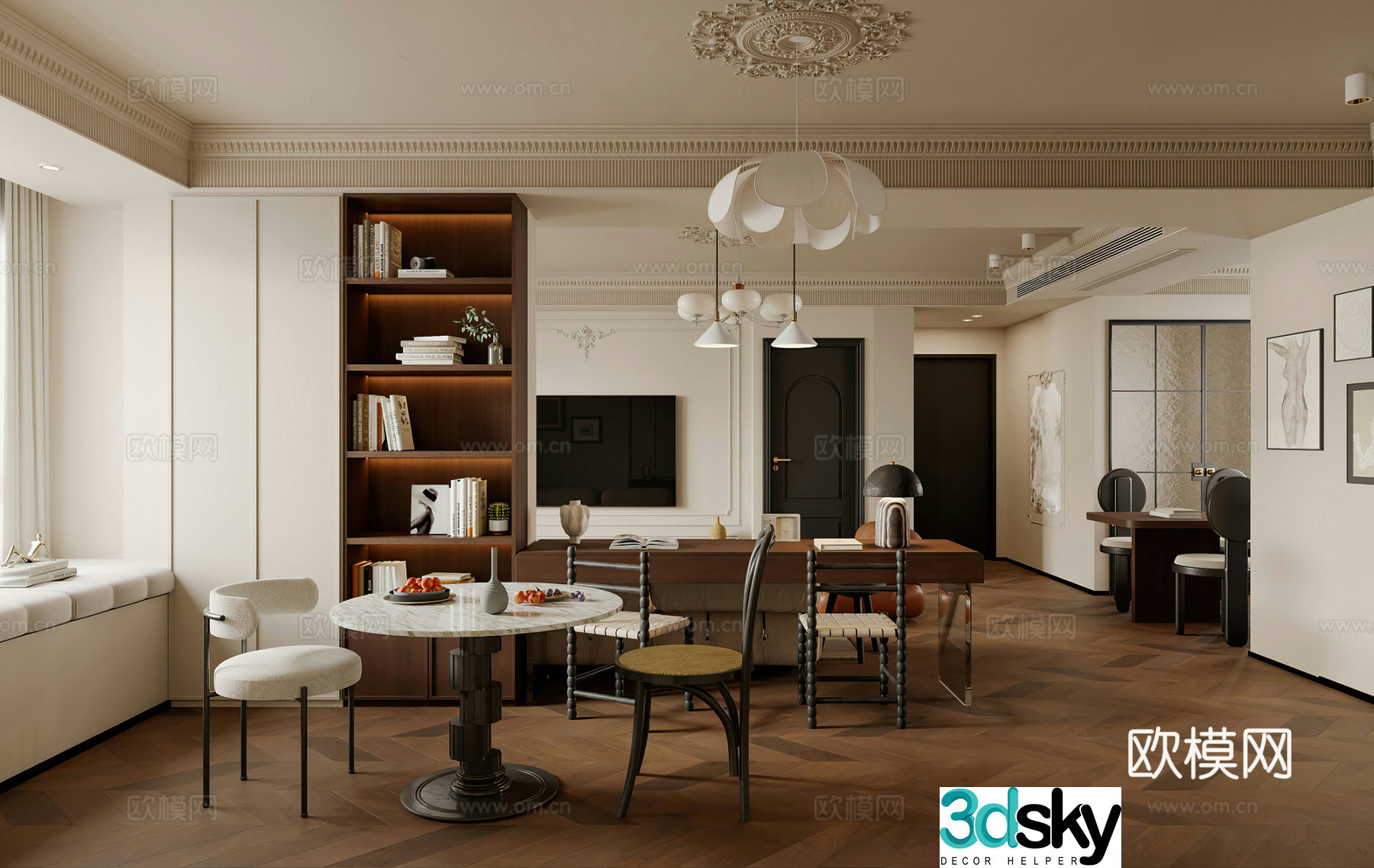Middle style restaurant French restaurant round dining table bar desk study office 3d model