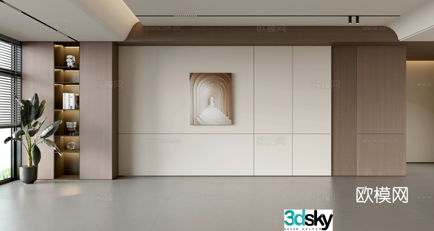 Modern Italian sofa background wall modern ornament balcony cabinet living room cabinet wood veneer background wall 3d model