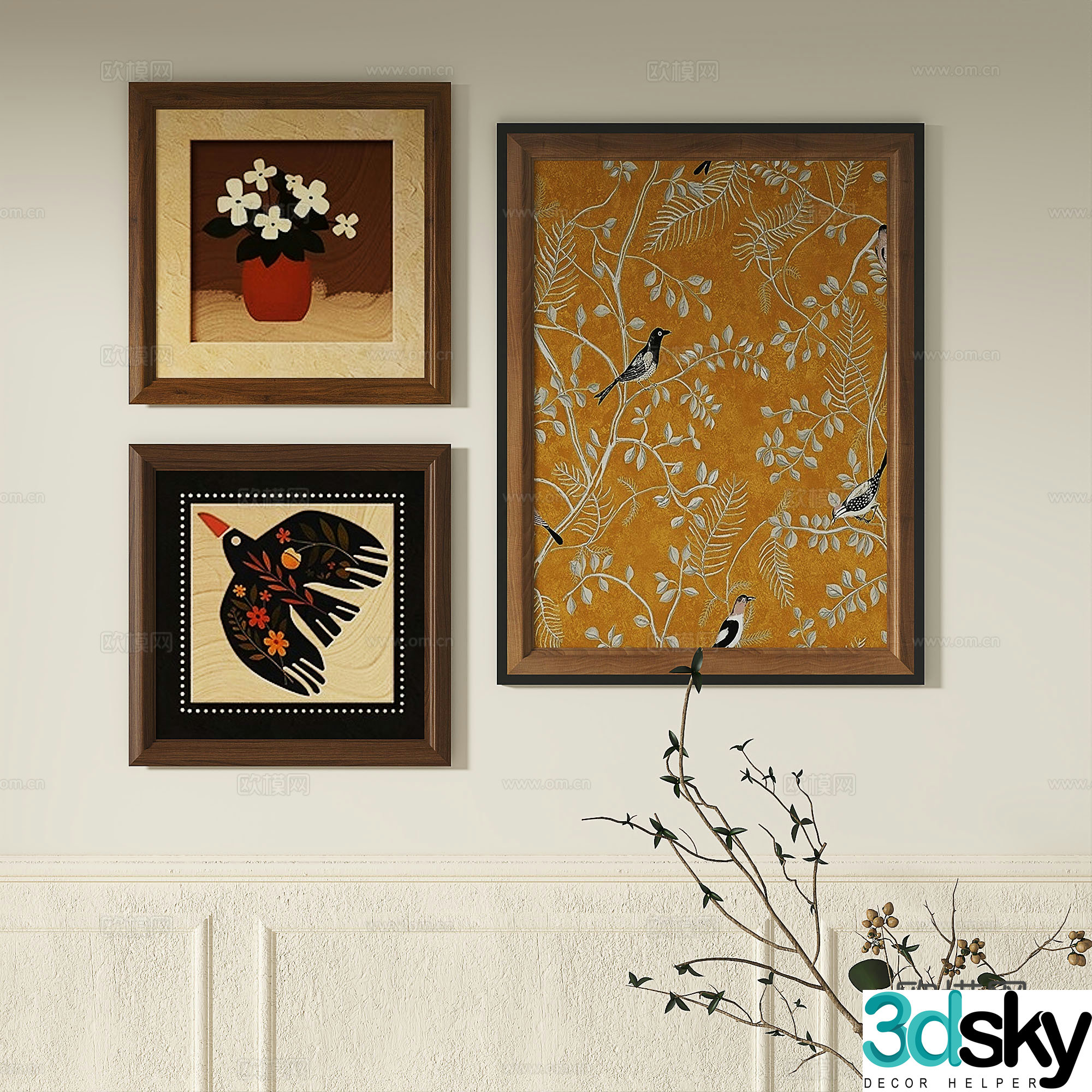 French retro abstract light luxury simple modern medieval decorative painting 3d model