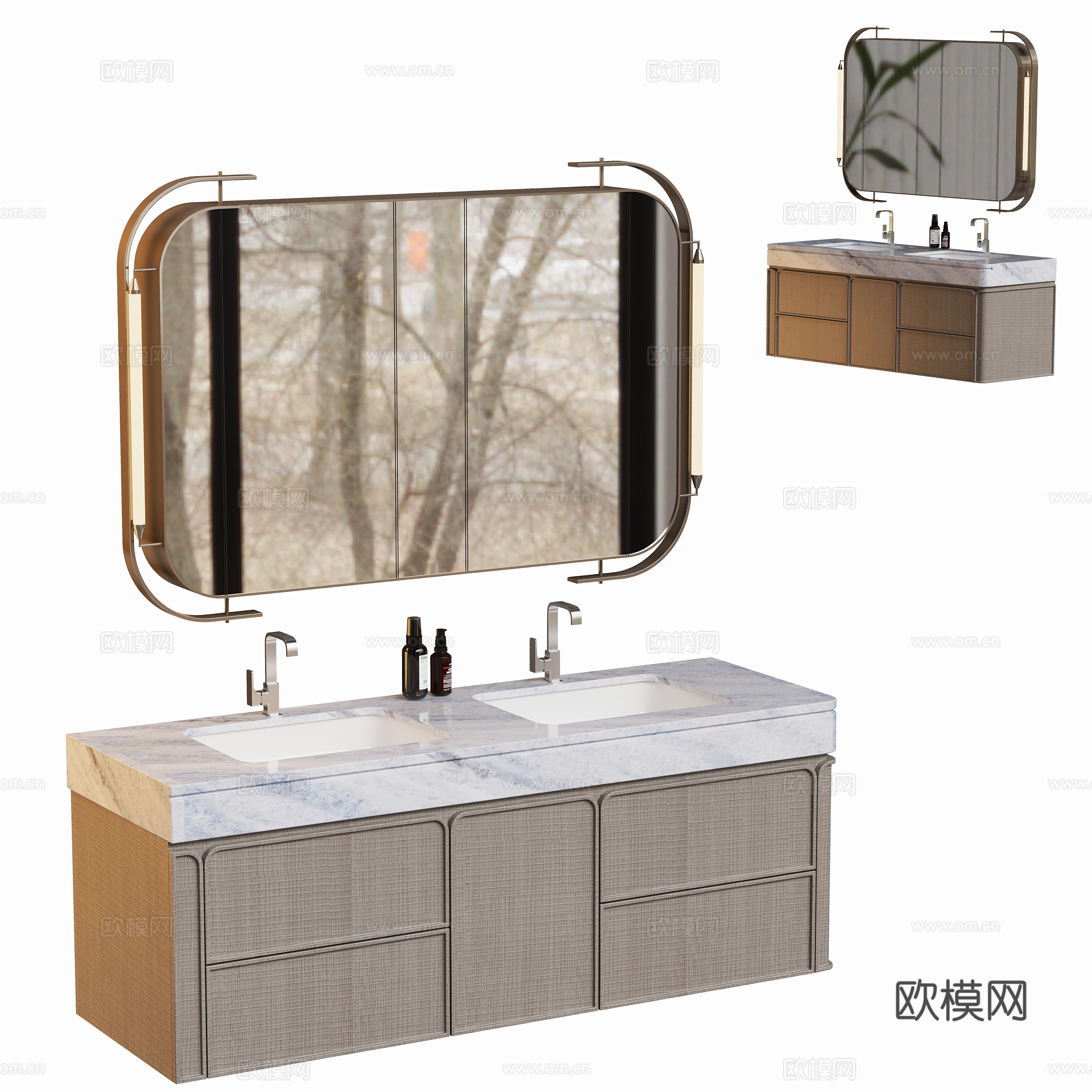 Modern light luxury bathroom cabinet mirror 3d model