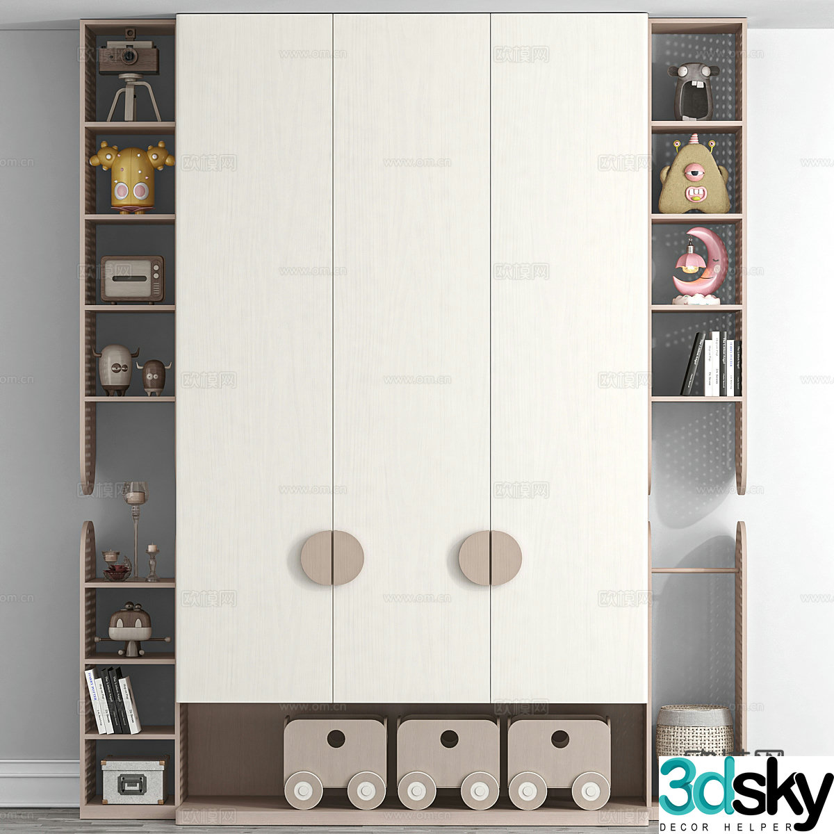 Modern creamy style children’s wardrobe 3d model