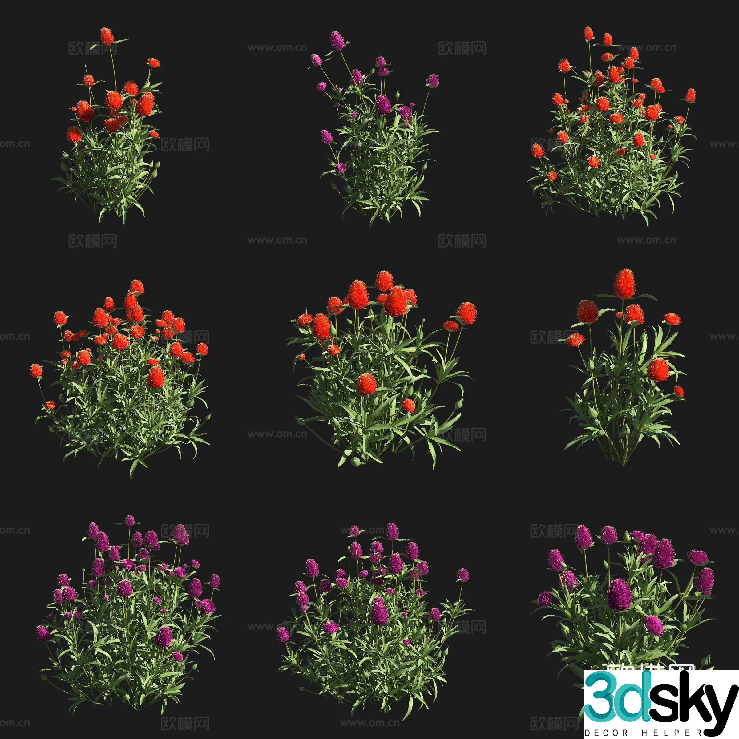 Yellow flowers thousands of days red shrubs flowers plants grasslands plants 3D model