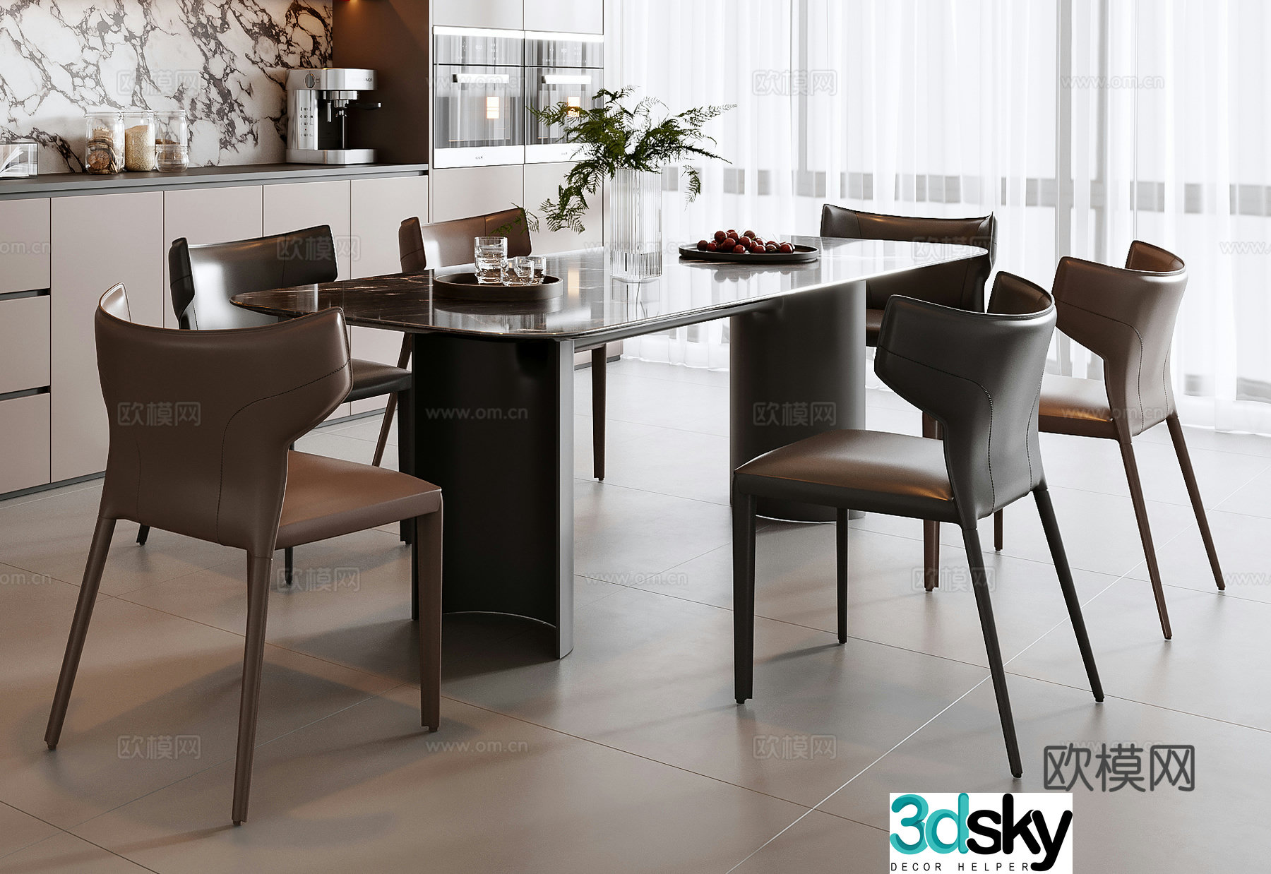 Italian dining table and chair combination 3D model