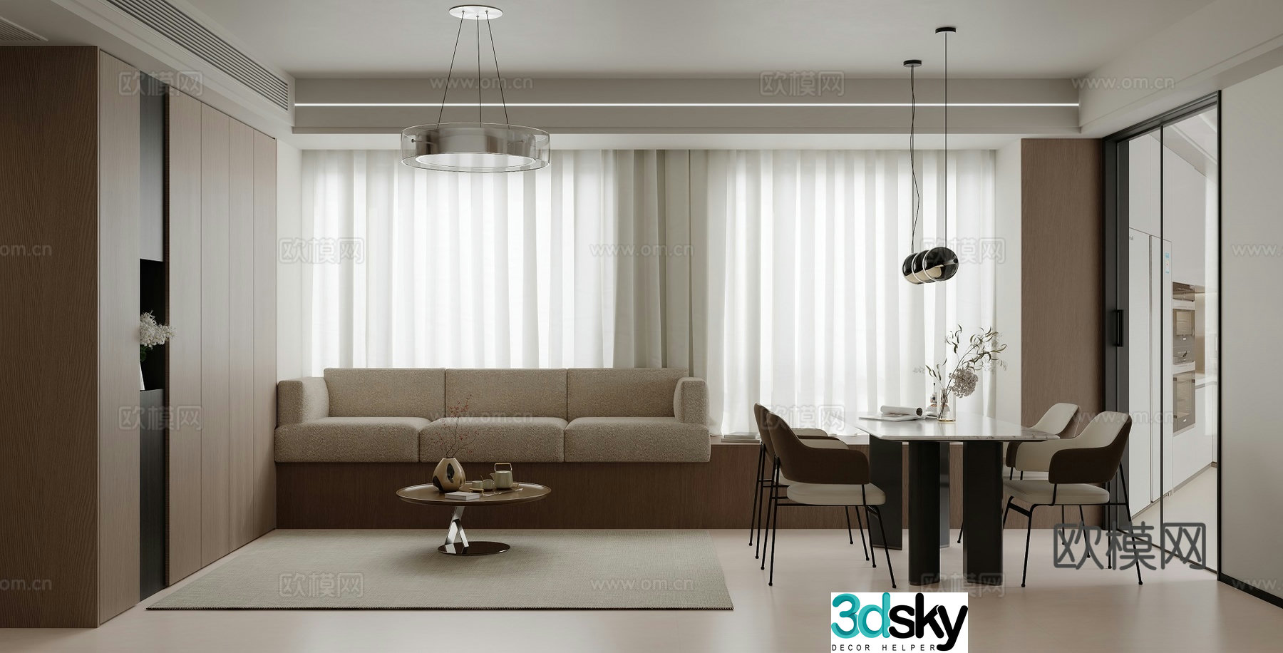 Modern minimalist living restaurant 3d model