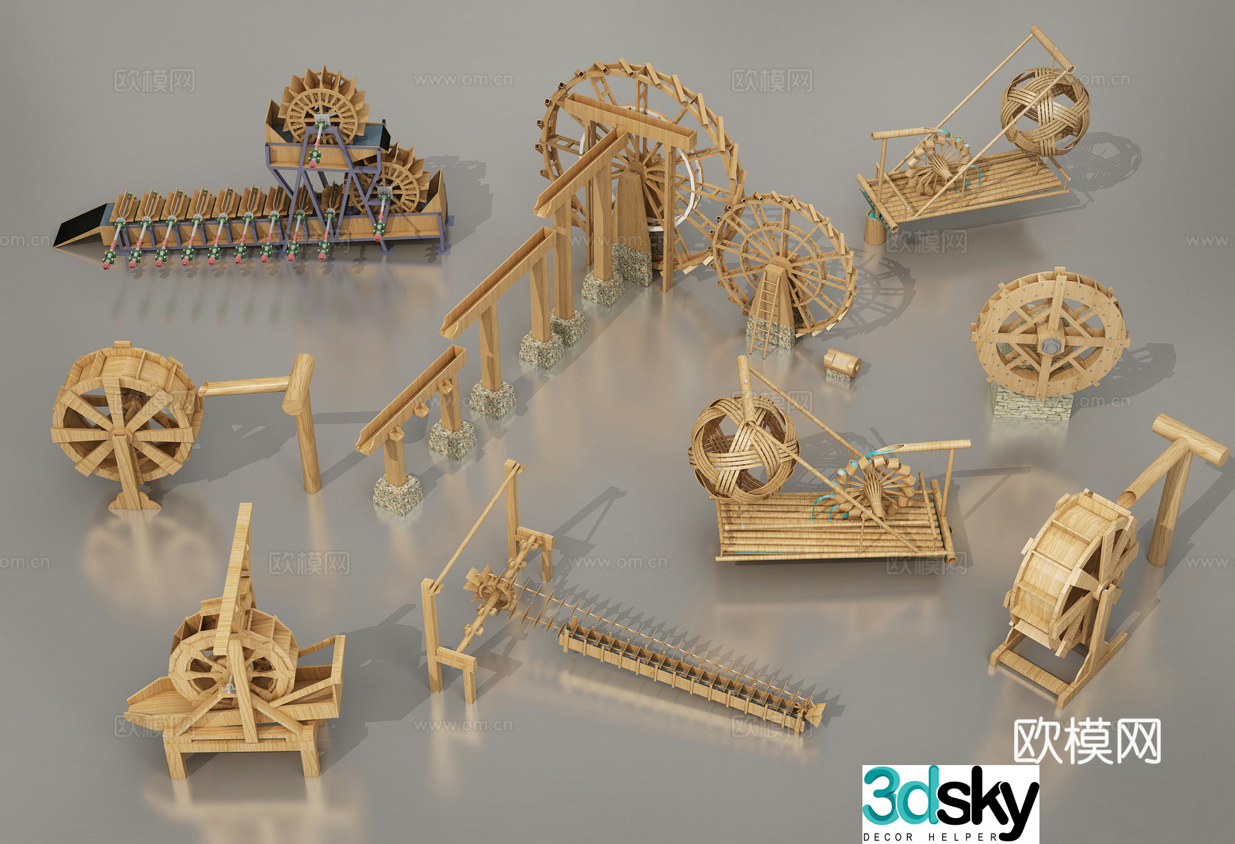 Modern water wheel modern water wheel landscape sketch 3d model