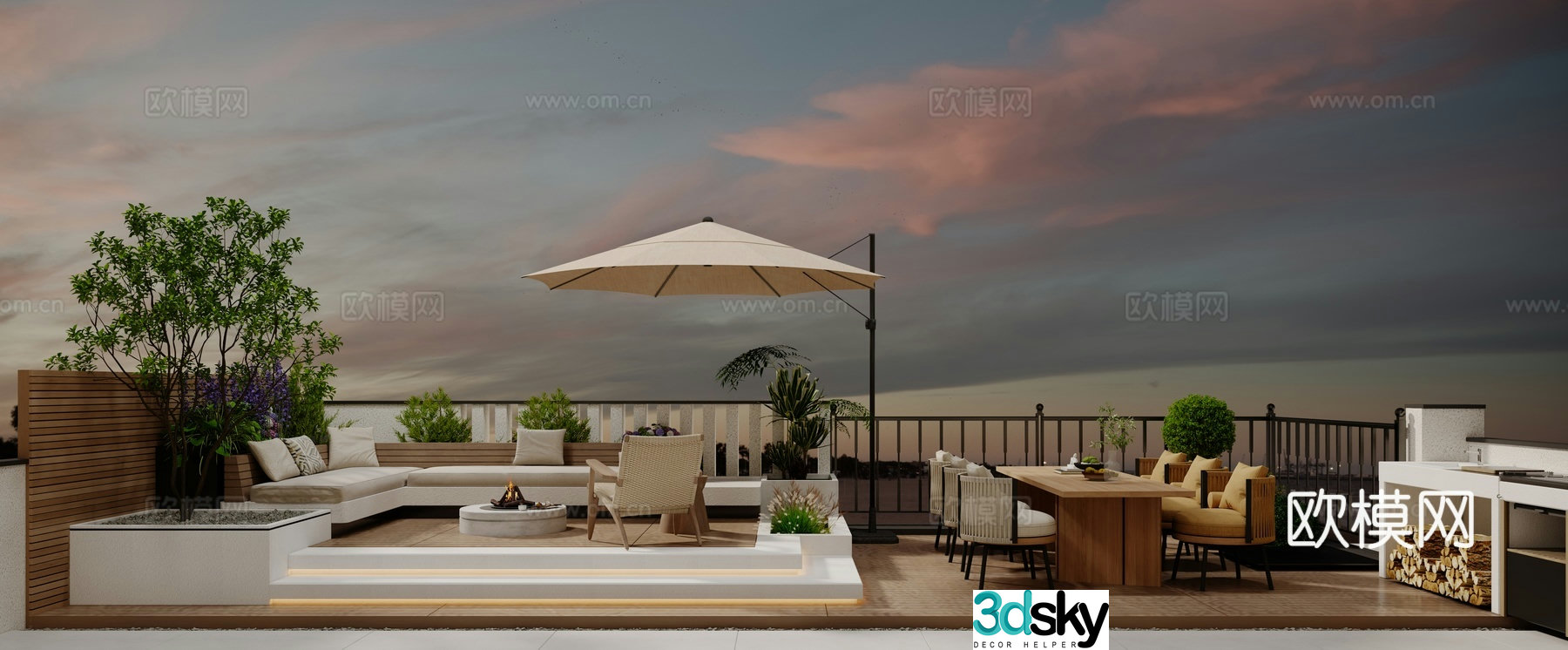 Modern garden balcony landscape 3d model