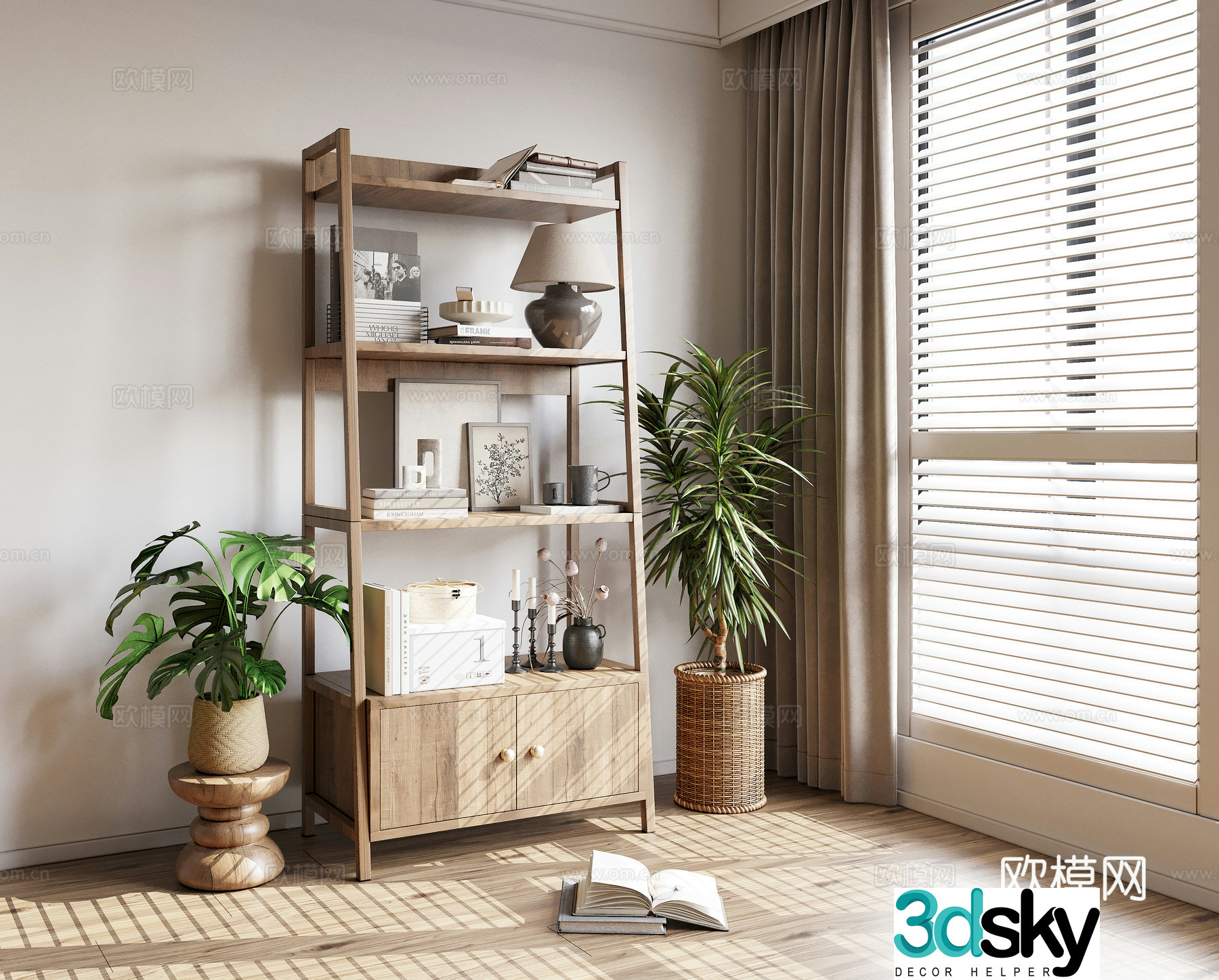 Bookshelf flower shelf shelf cabinet 3d model