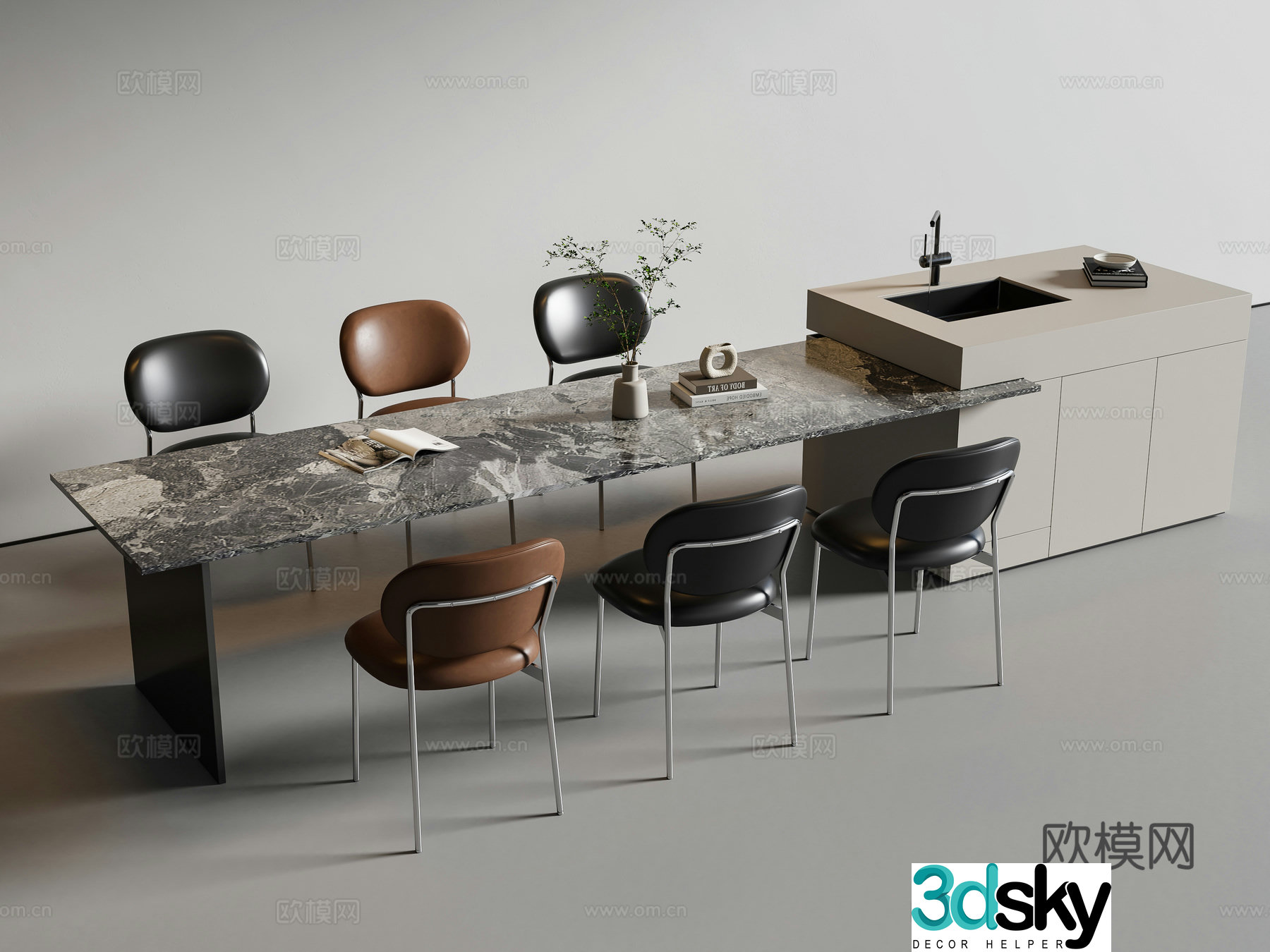Modern dining table and chairs Island dining table 3D model