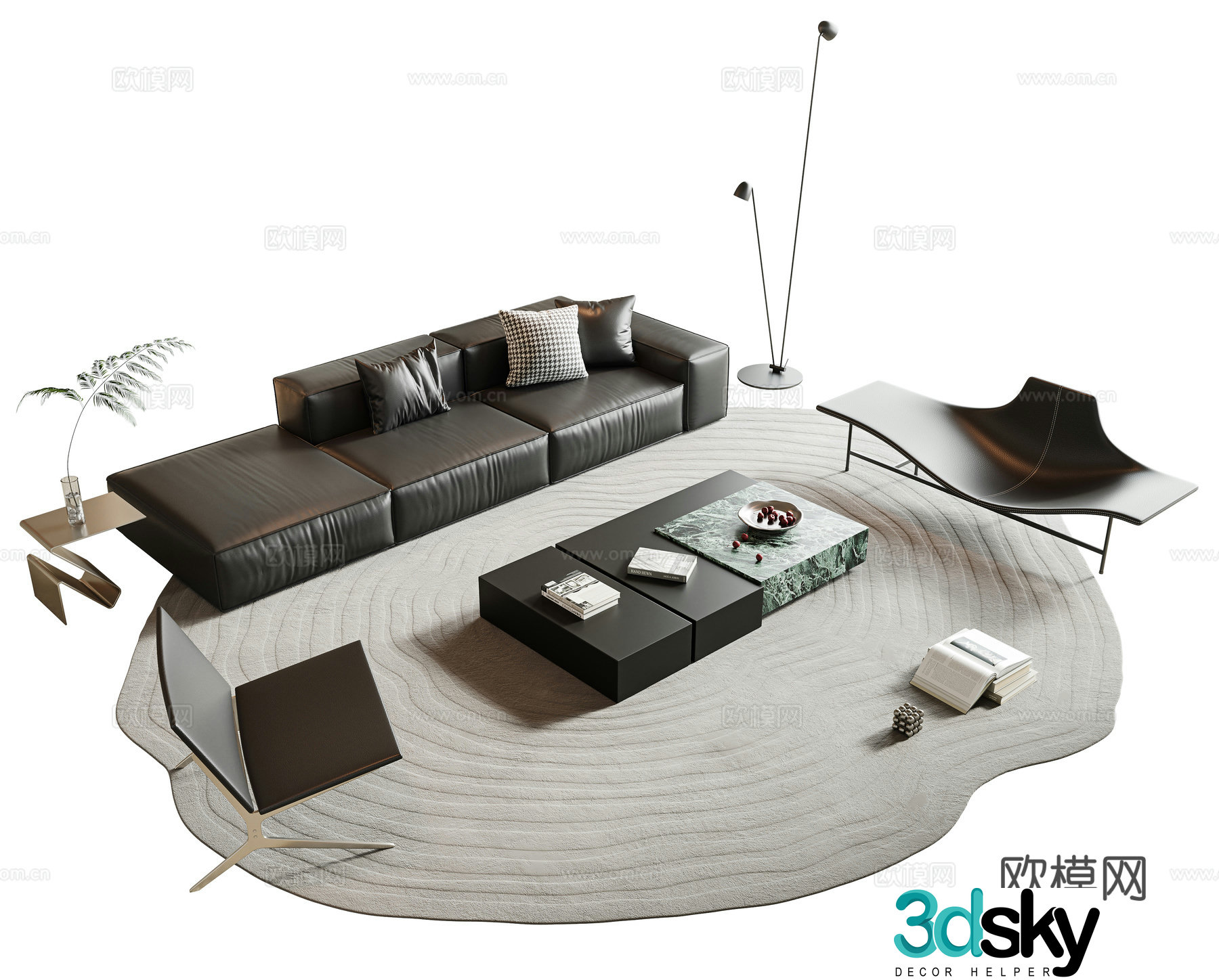 Italian minimalist sofa coffee table combination multi-person sofa fabric sofa combination sofa straight sofa 3D model