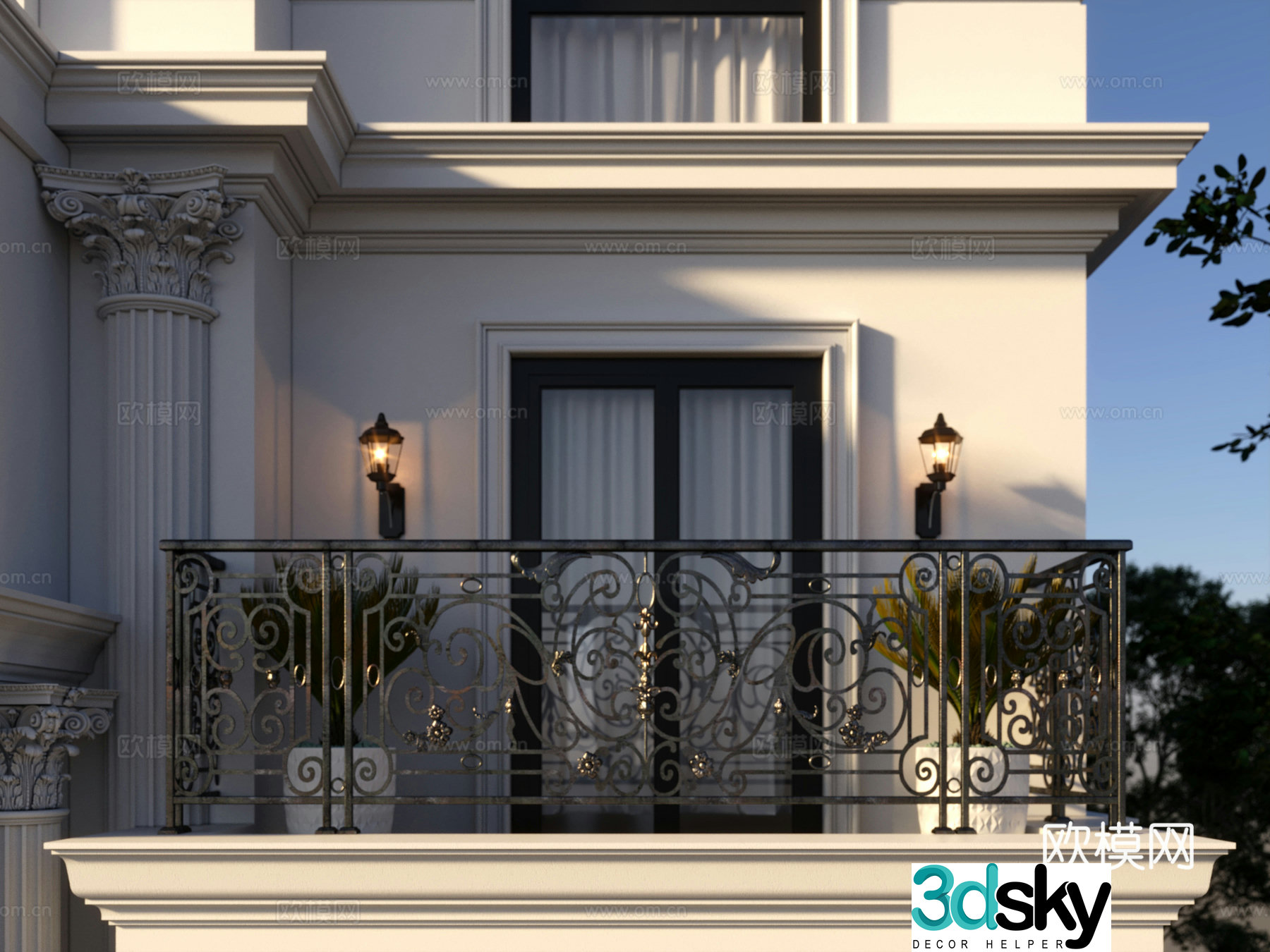 Wrought iron railing metal railing 3d model