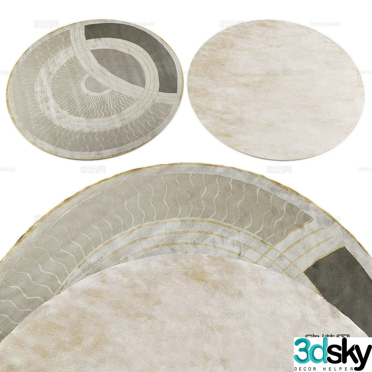 New Chinese style fabric round carpet 3D model