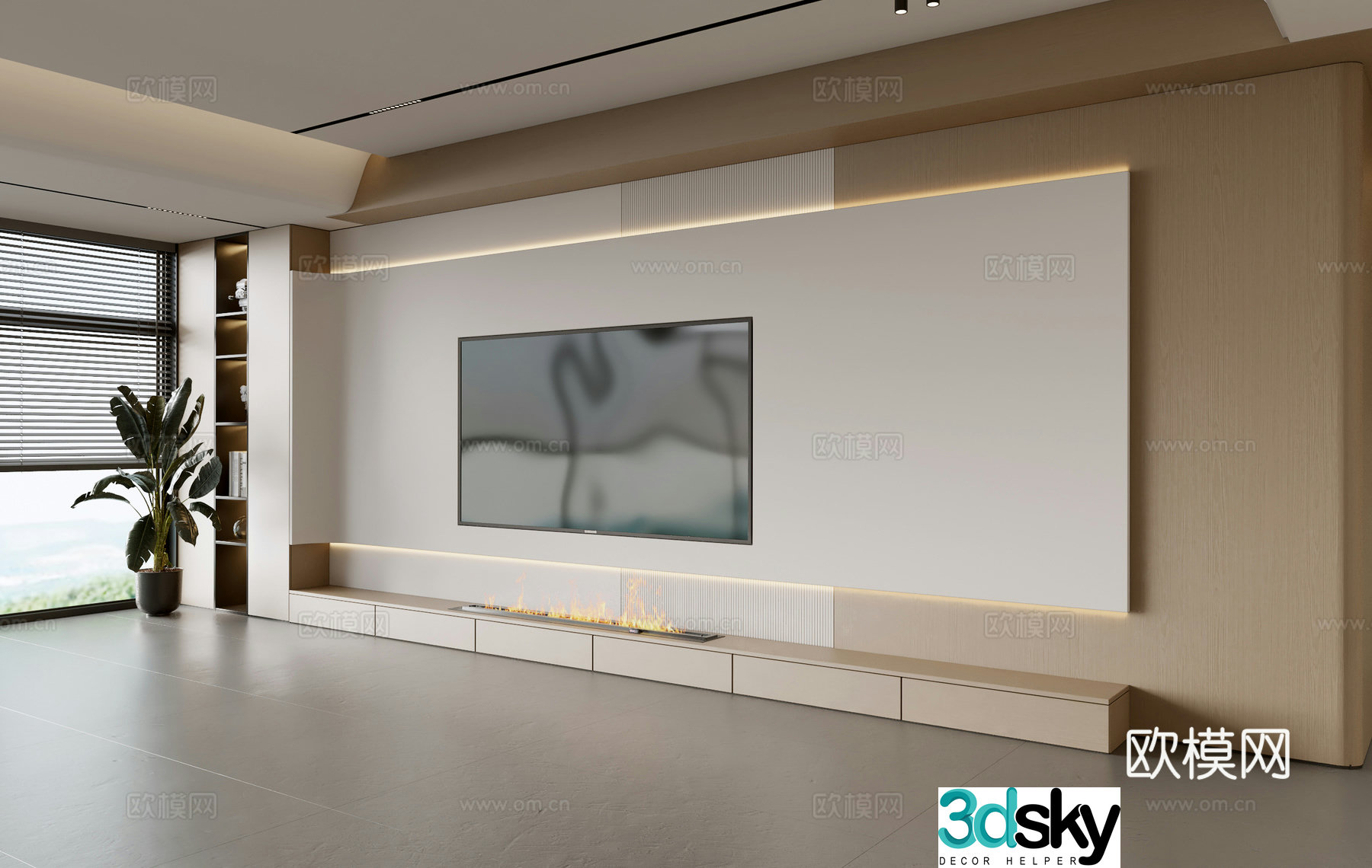 Modern TV background wall modern ornament balcony cabinet living room cabinet wood veneer background wall 3d model
