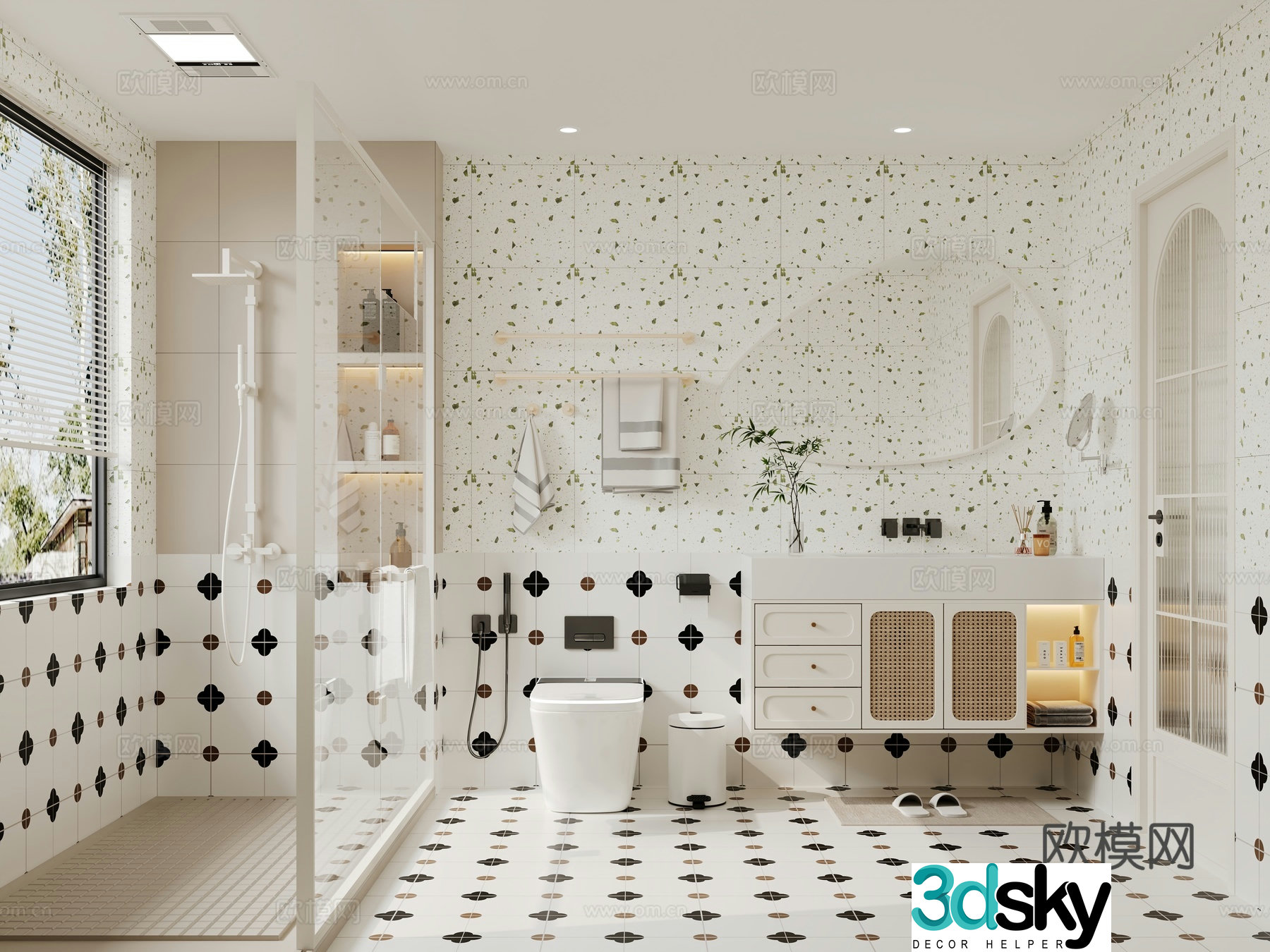 French cream style white bathroom main bathroom 3d model