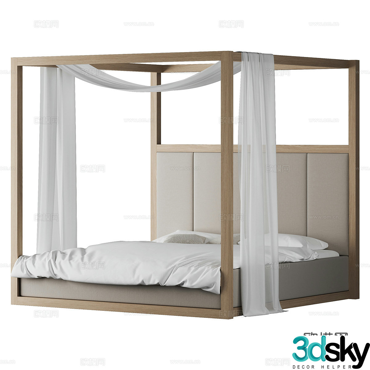 New Chinese style Willow four-poster bed shelf bed 3D model