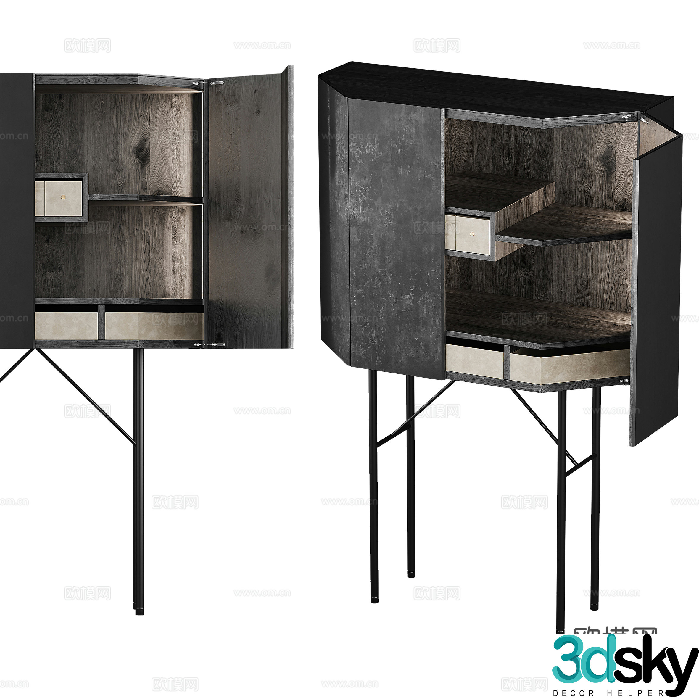 Modern Italian sideboard high-legged cabinet 3D model