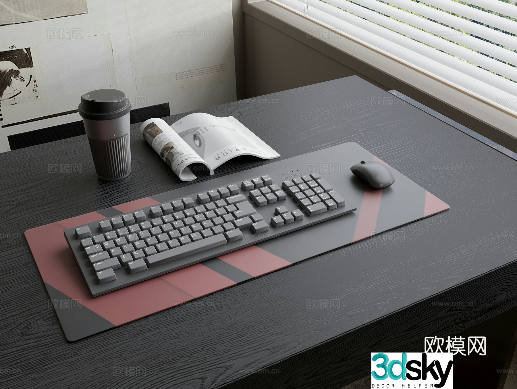 Keyboard Mouse Mouse Pad Coffee Cup Books 3D Model