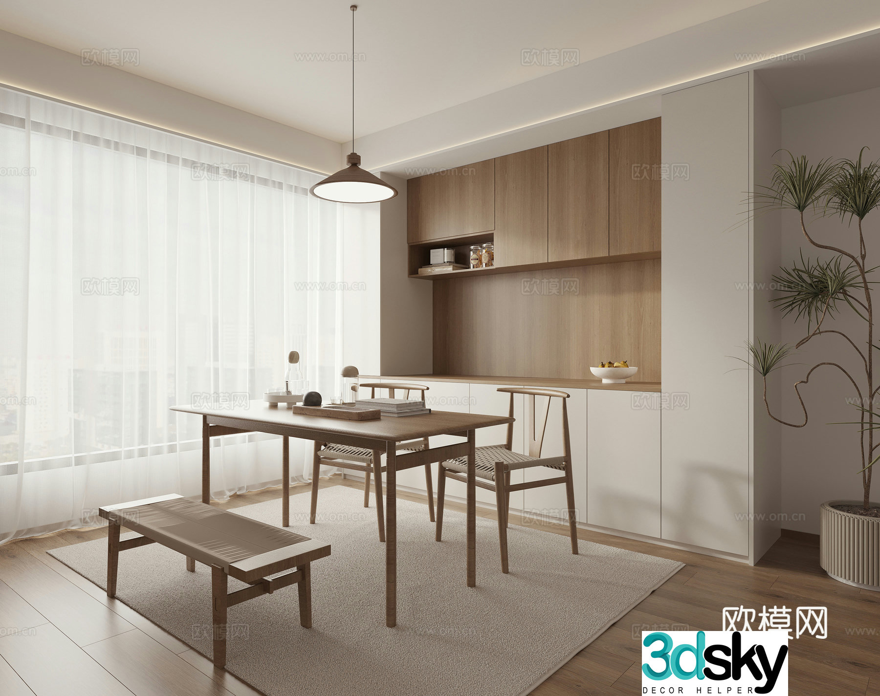 Wasabi Restaurant Dining Table and Chair Japanese Restaurant Dining Table and Chair 3D Model