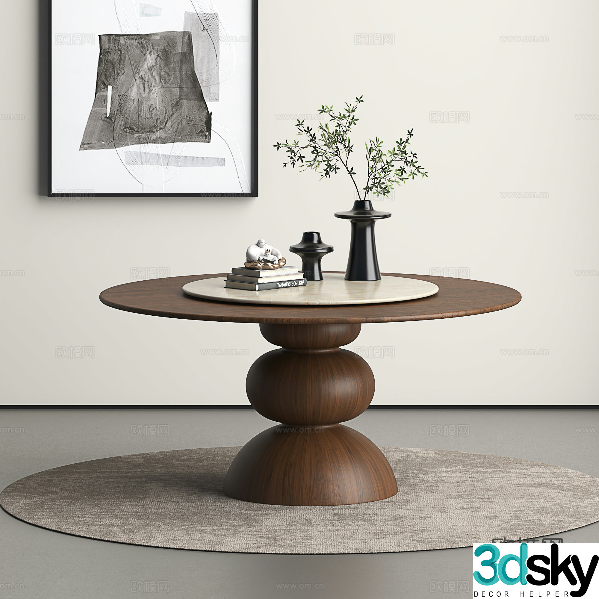 Retro dining chair Wasabi style dining table Middle style dining table 3D model