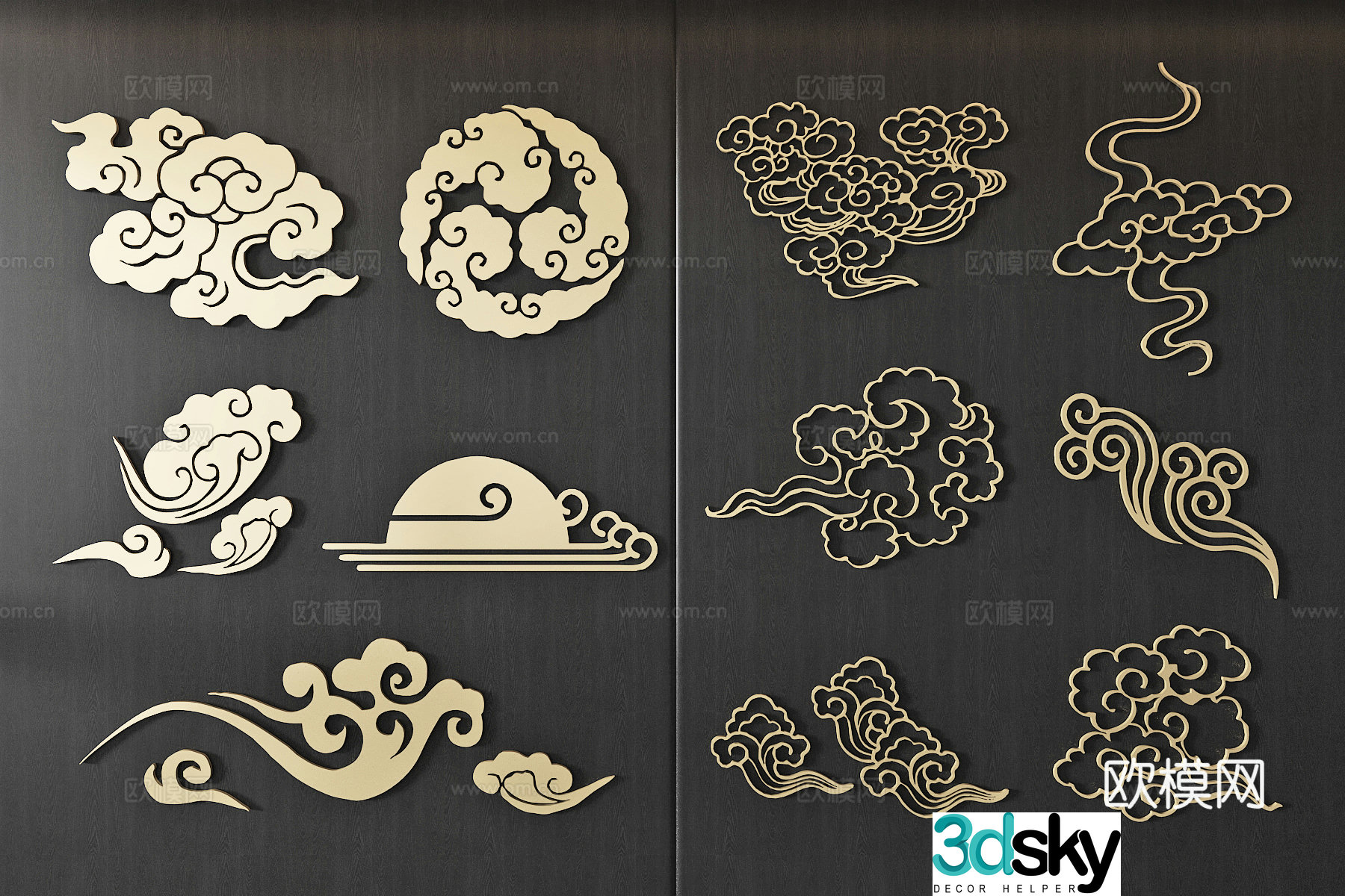 New Chinese style light luxury cloud pattern wall decoration three-dimensional painting pendant art installation 3D model