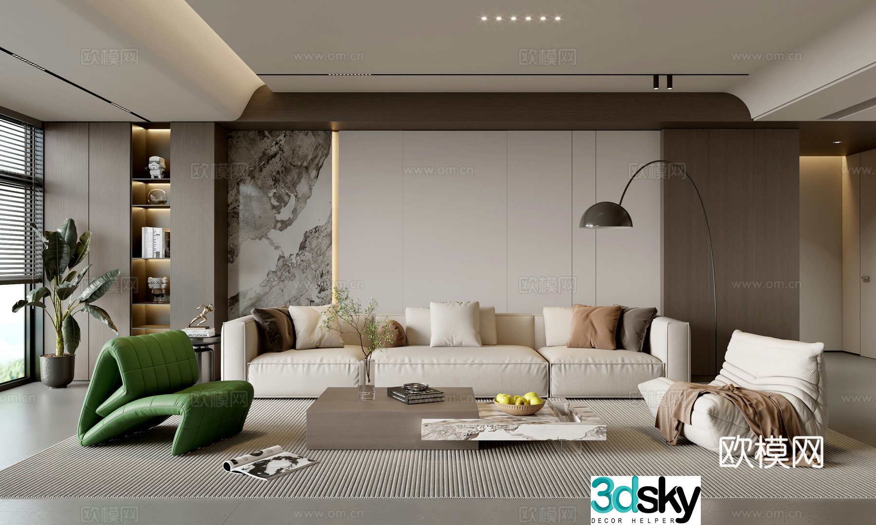 Modern simple living room balcony cabinet sofa combination coffee table sofa background wall 3d model