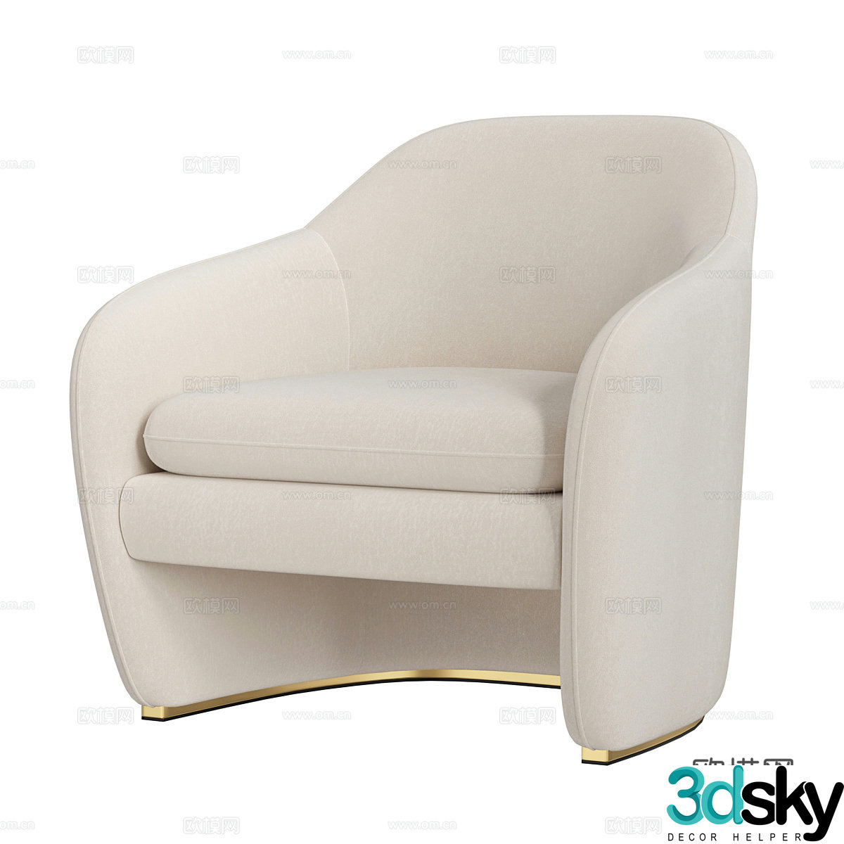 Modern Cream Style Pavia Armchair 3d Model