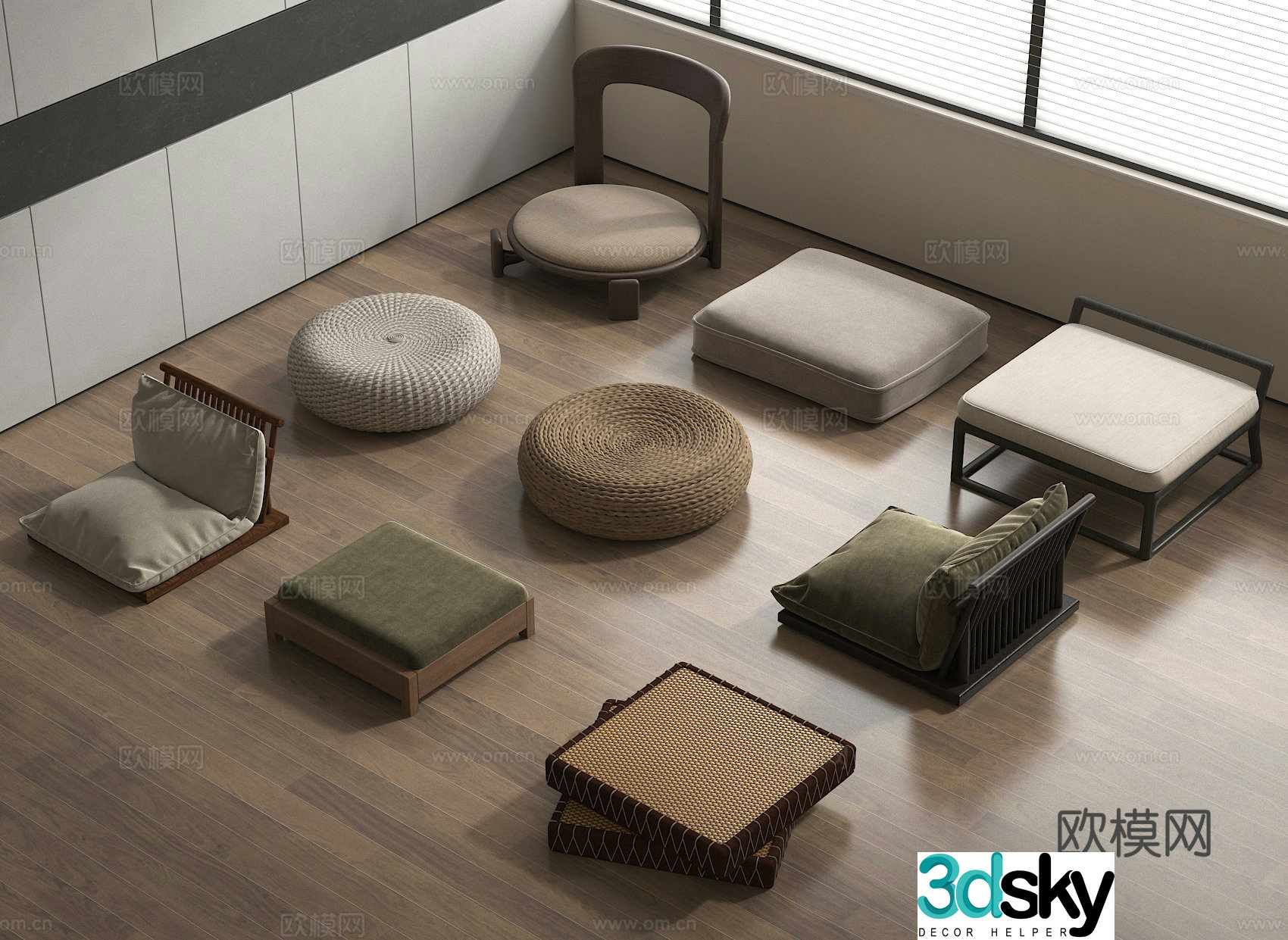Futon cushion tea chair 3d model