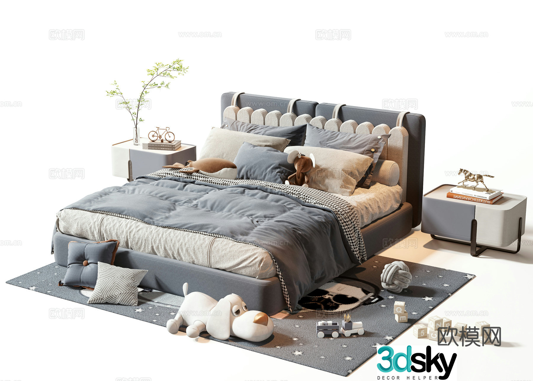 Modern double bed 3d model