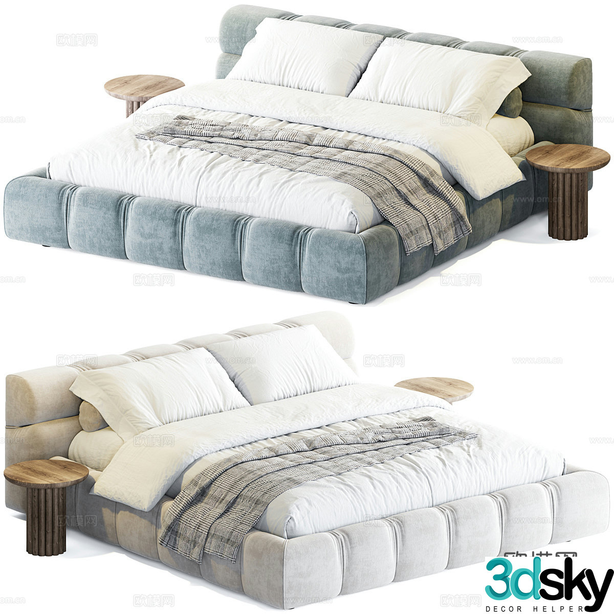 Modern Italian Cream B&B Italia Tufty Fabric Double Bed 3D Model