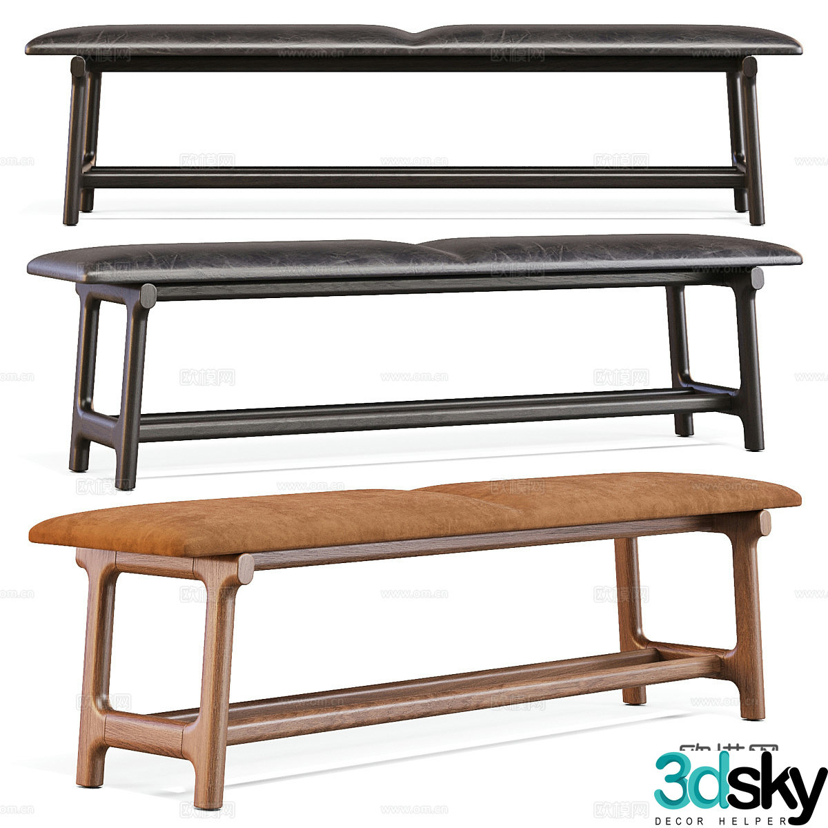New Chinese style Wasabi Pianca Fushimi bench 3D model