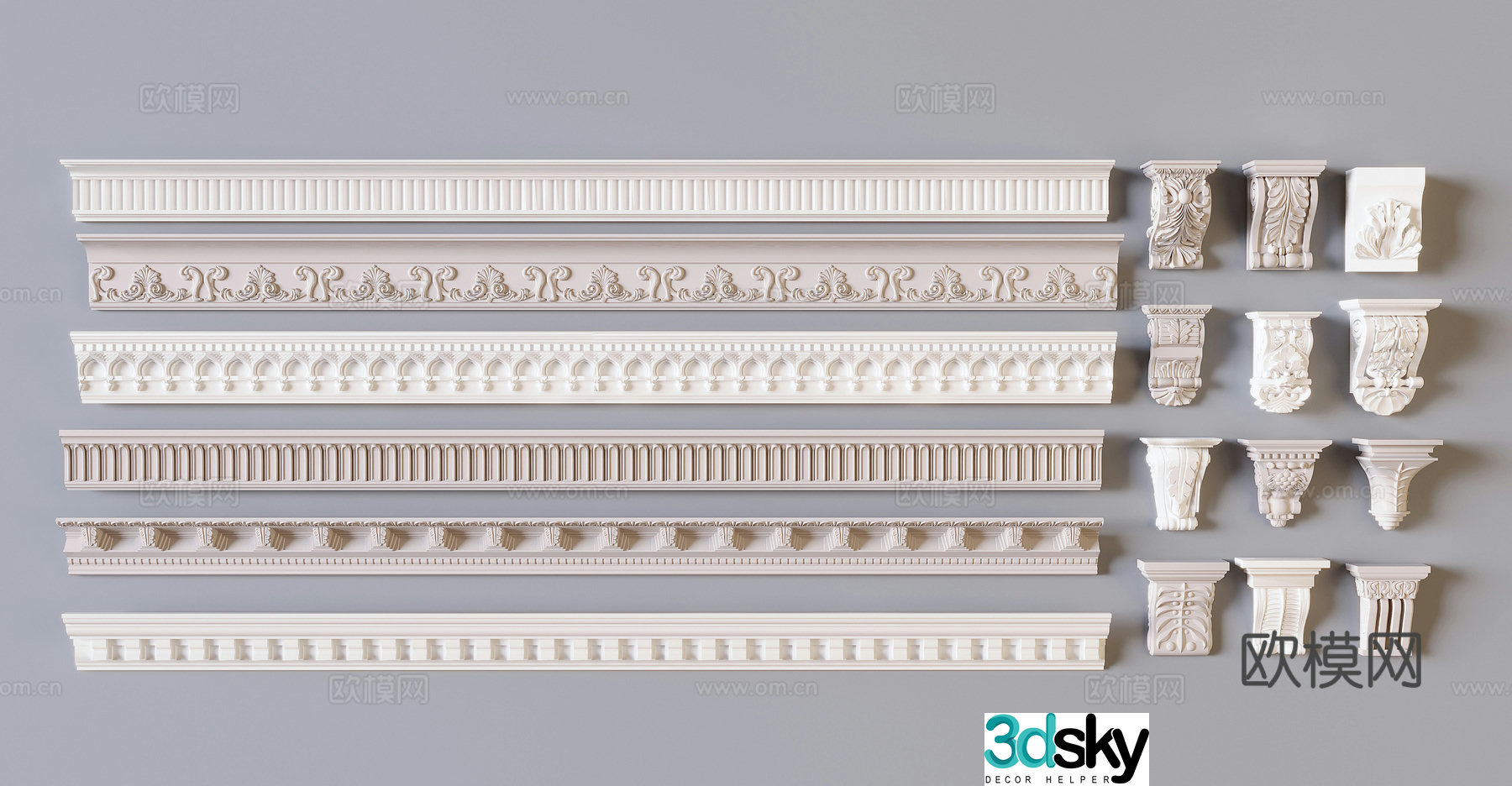 French gypsum line French carving gypsum skirting French pu line 3d model