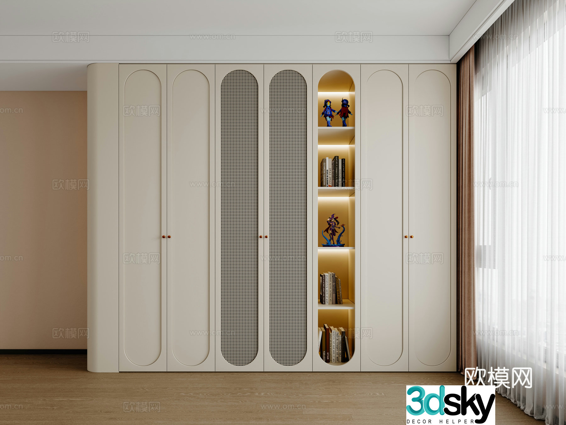 Cream Wardrobe Master Bedroom Wardrobe Bedroom Wardrobe Glass Wardrobe Finished Wardrobe Customized Wardrobe 3D Model