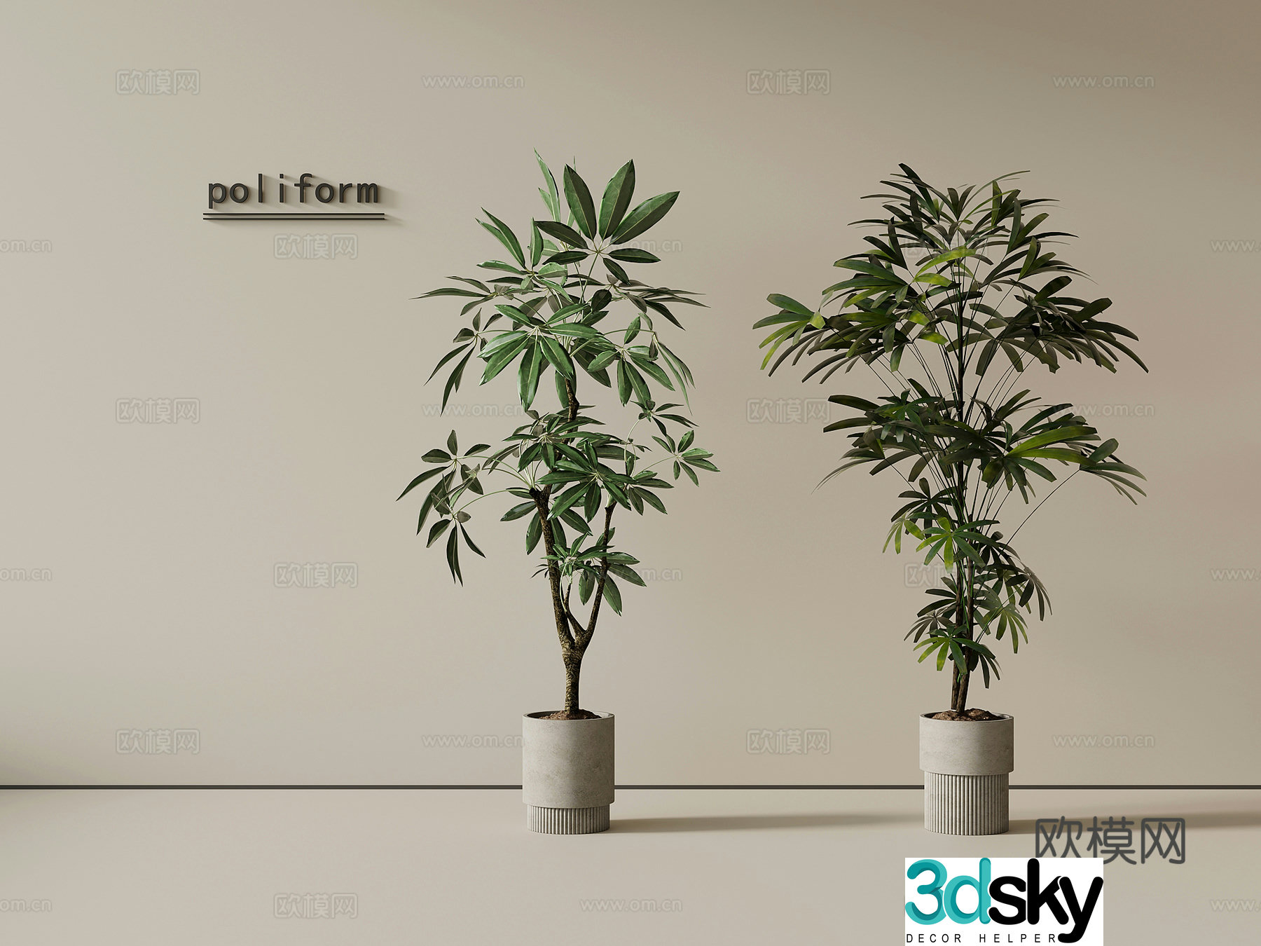 Modern green plants potted bonsai tree 3d model