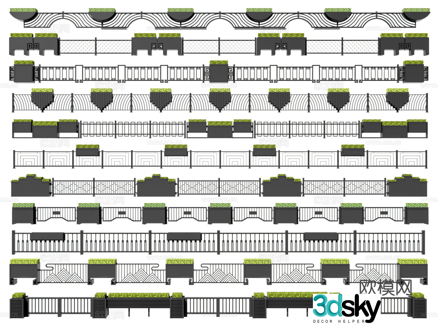 Modern road guardrail Municipal green railing Flower box railing Urban traffic guardrail Highway guardrail 3d model