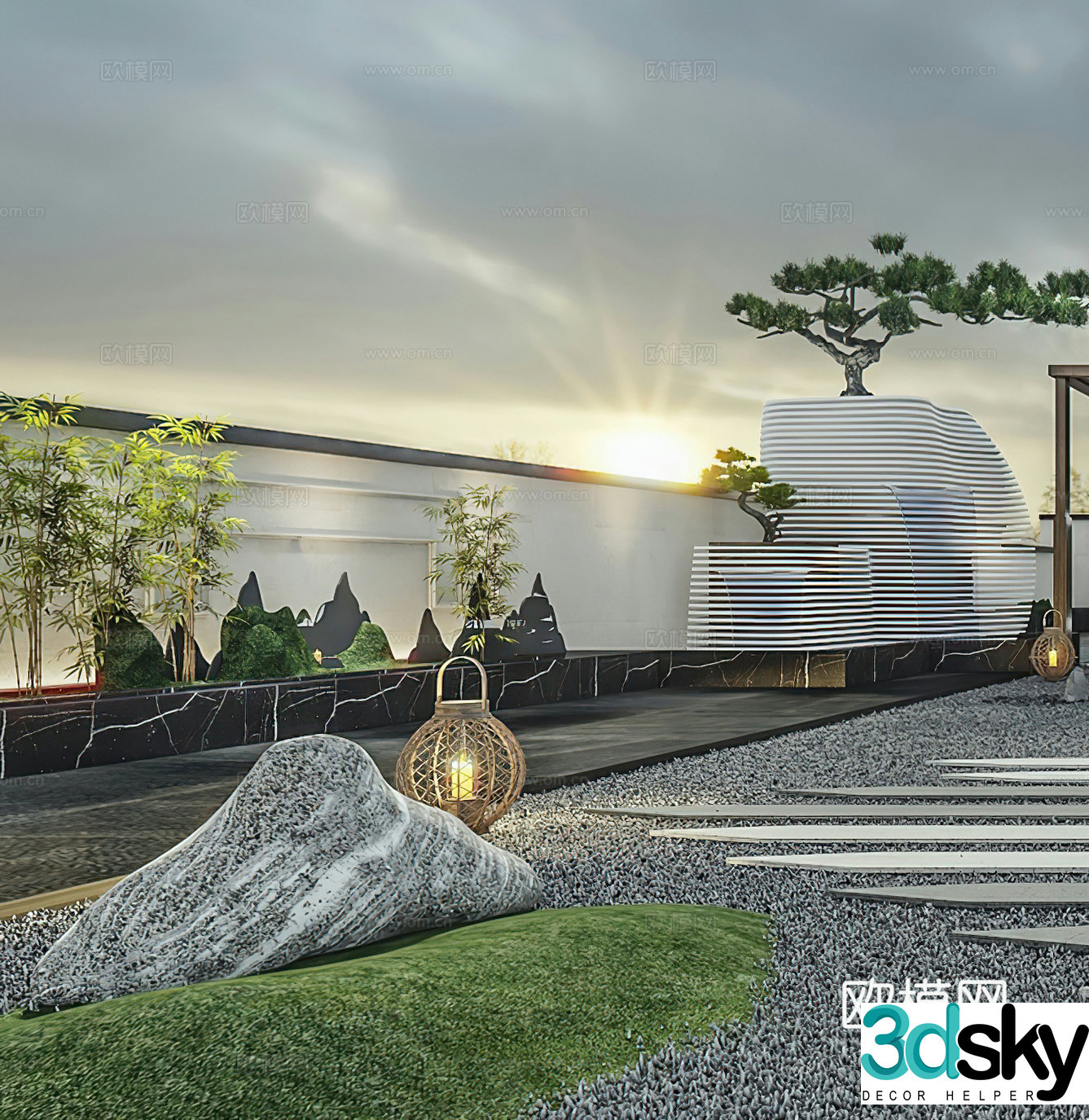 New Chinese style courtyard farmhouse farmhouse artificial landscape rockery stone yard villa flower 3d model