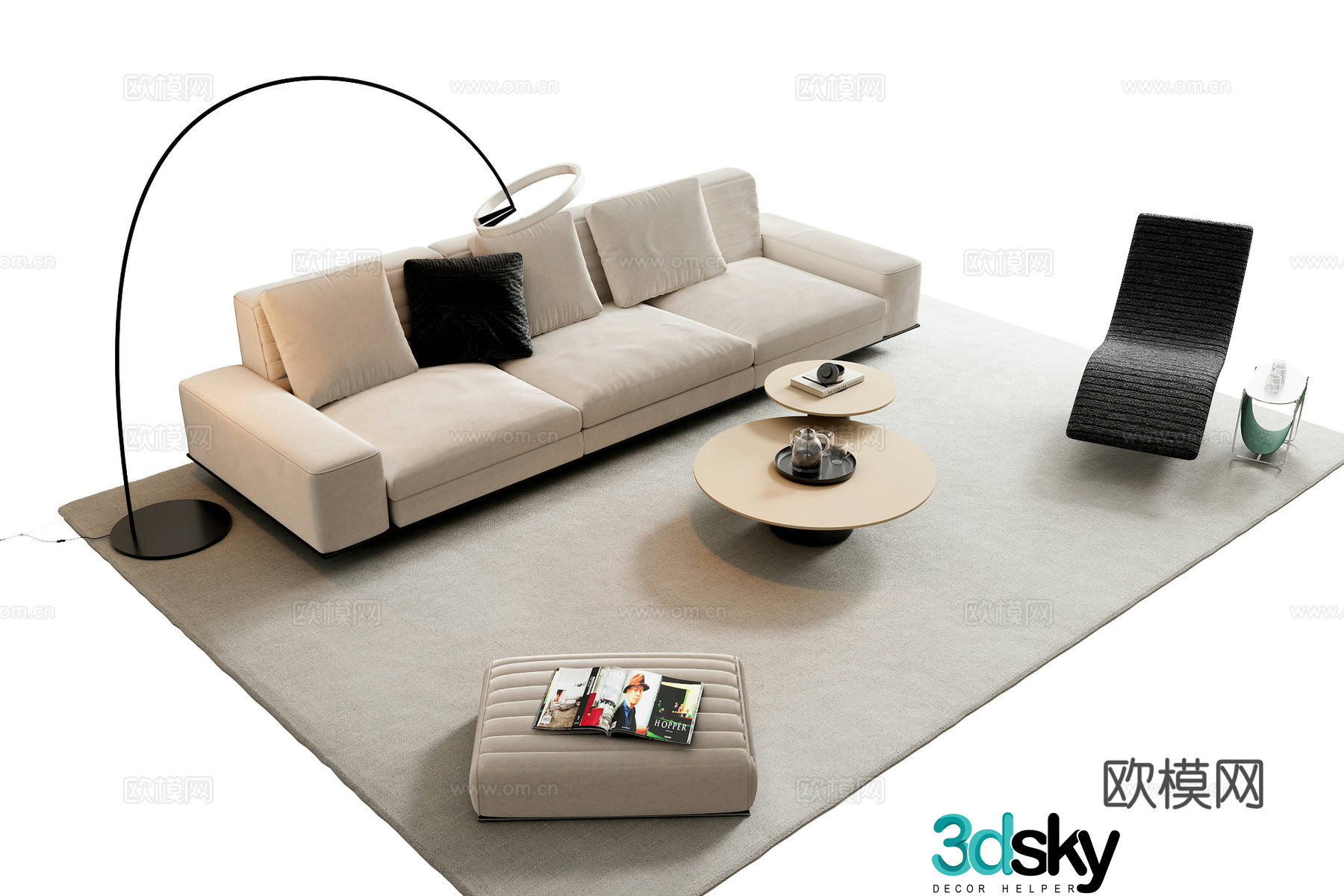 Modern sofa coffee table combination 3D model