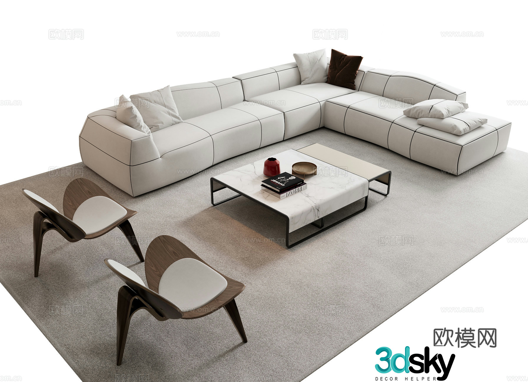 Modern sofa coffee table combination 3D model