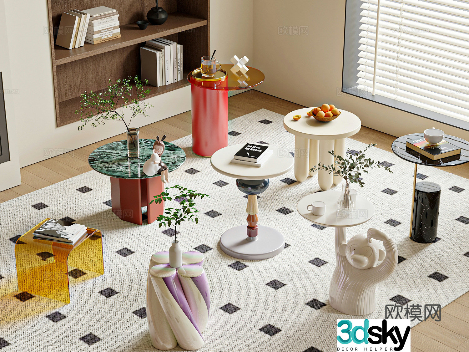Modern creamy side table round side table marble side table metal side table 3D model